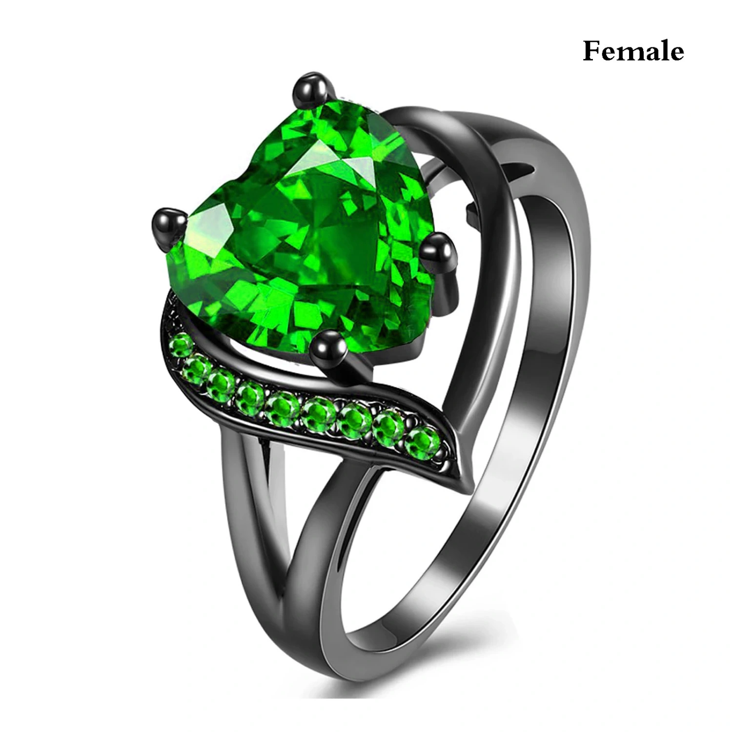 Heart-shaped Personalized Diamond-embedded Sapphire Green Ring