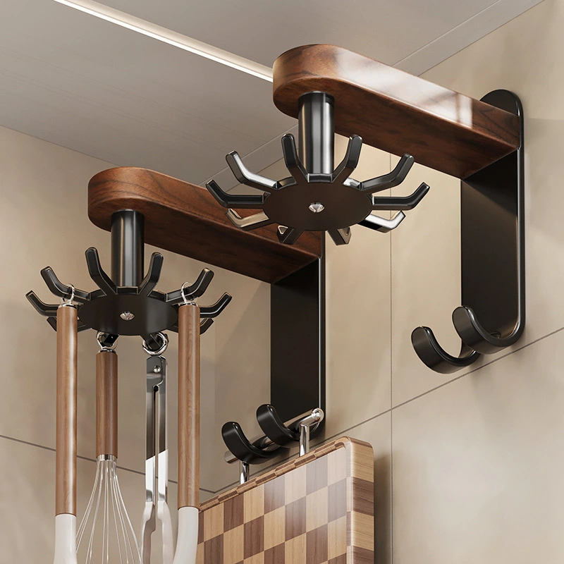 Household Kitchen Walnut Wood Swivel Hooks