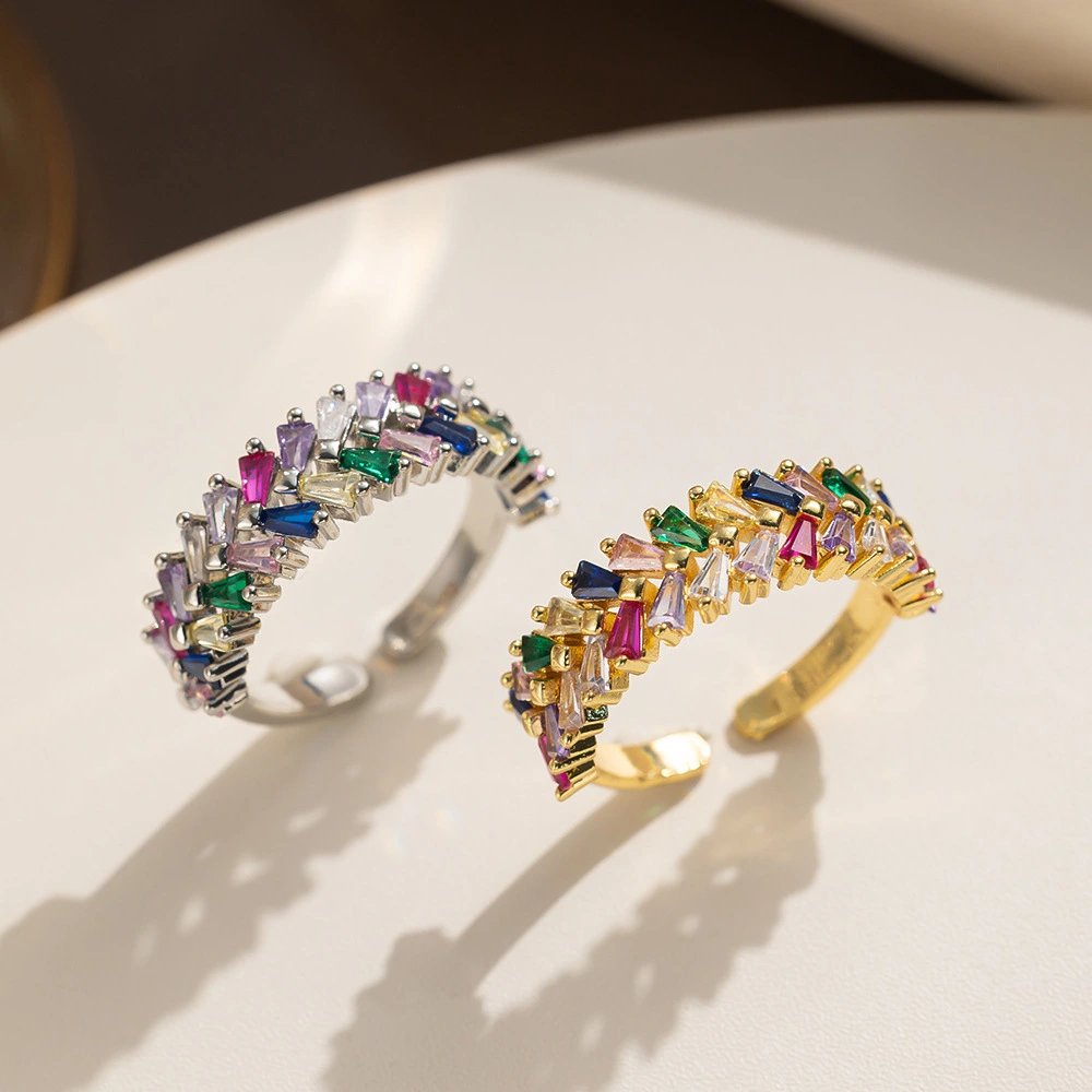 Double Row Zircon Adjustable Open Ring, INS Fashion Women's Ring