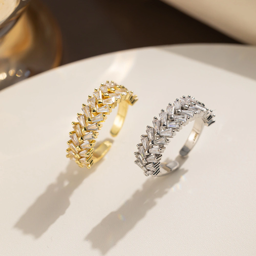 Double Row Zircon Adjustable Open Ring, INS Fashion Women's Ring