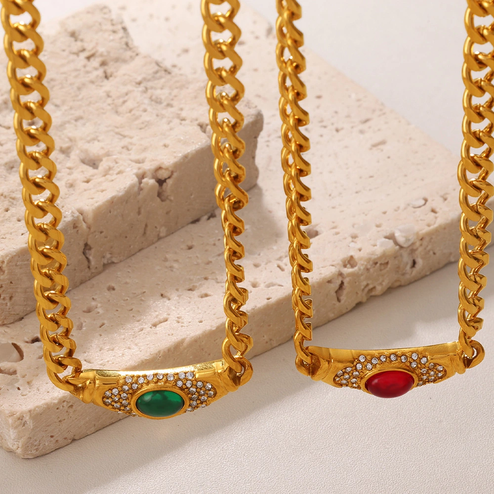 Vintage Mid-Century Geometric Choker Necklace With Premium Cat's Eye Stone Inlay