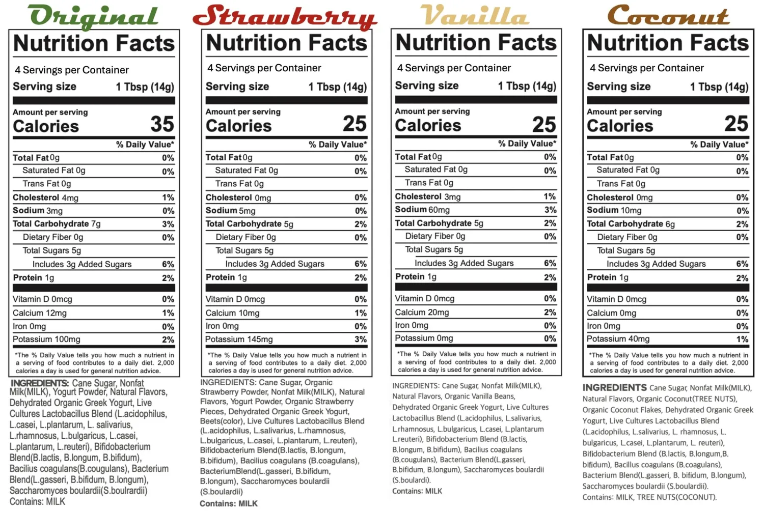 Pumjil Yogurt Smoothie Mix with Probiotics Variety Pack Four 2oz Bags(Original, Strawberry, Vanilla, Coconut),8 billion Live Cultures,14 Strains in 4 Blends,3g Added Sugar,Non-GMO,Gluten-Free,16 Servings