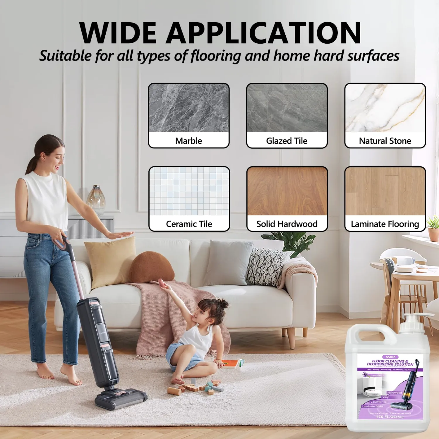 170 FL OZ Floor Cleaning Solution,Floor Cleaner for Mopping with Tineco,Deep Cleaning &Deodorizing for Roborock,Compatible with Saros Series,S8/S7 Series,Q Revo/Q Series,iFLOOR Series Wet Dry Vacuum
