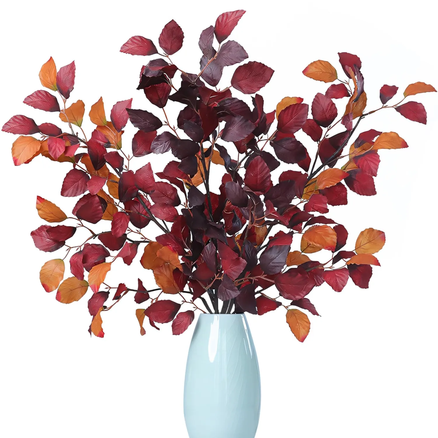 3 pcs 39 inch Fall Eucalyptus Stems Fake Fall Leaves Floral Stems Tall Artificial Plants Indoor Fall Decor for Living Room Home Decoration Halloween Flowers Artificial(Amaranth)