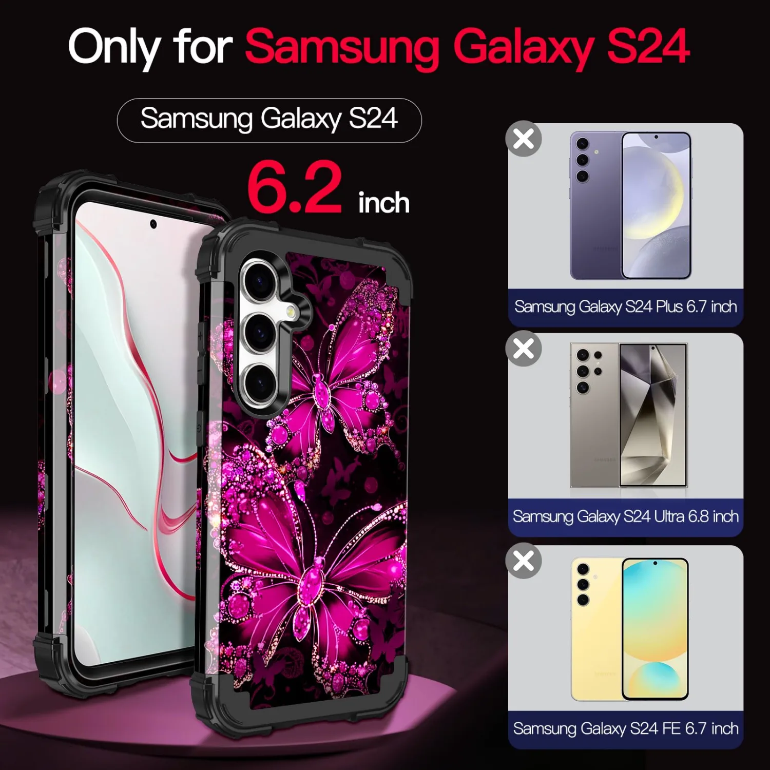 Casetego for Galaxy S24 Case,Compatible with MagSafe,Three Layer Heavy Duty Sturdy Shockproof Full Body Protection Rugged Hard PC+Soft TPU Bumper Case for Samsung Galaxy S24,Dark Red