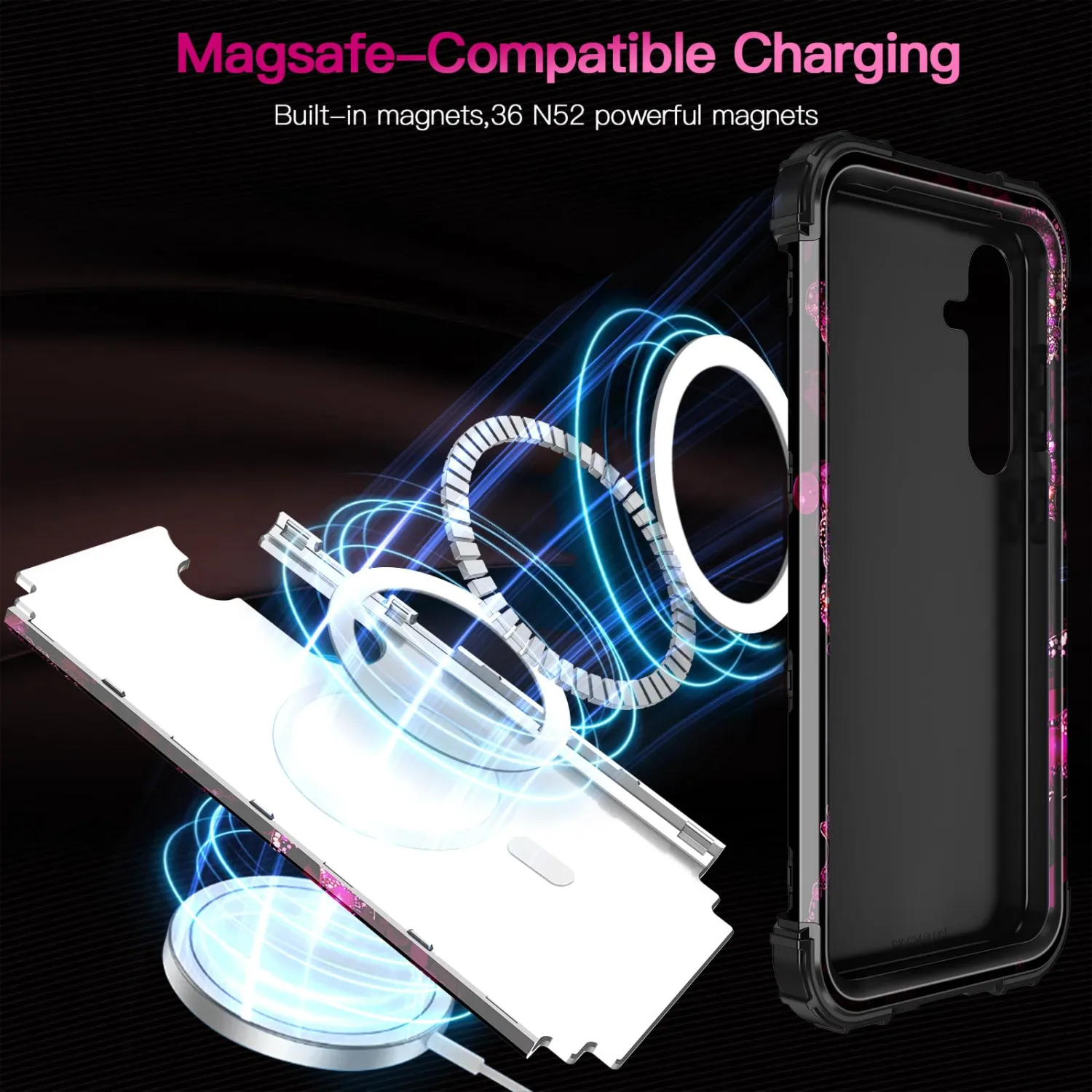 Casetego for Galaxy S24 Case,Compatible with MagSafe,Three Layer Heavy Duty Sturdy Shockproof Full Body Protection Rugged Hard PC+Soft TPU Bumper Case for Samsung Galaxy S24,Dark Red