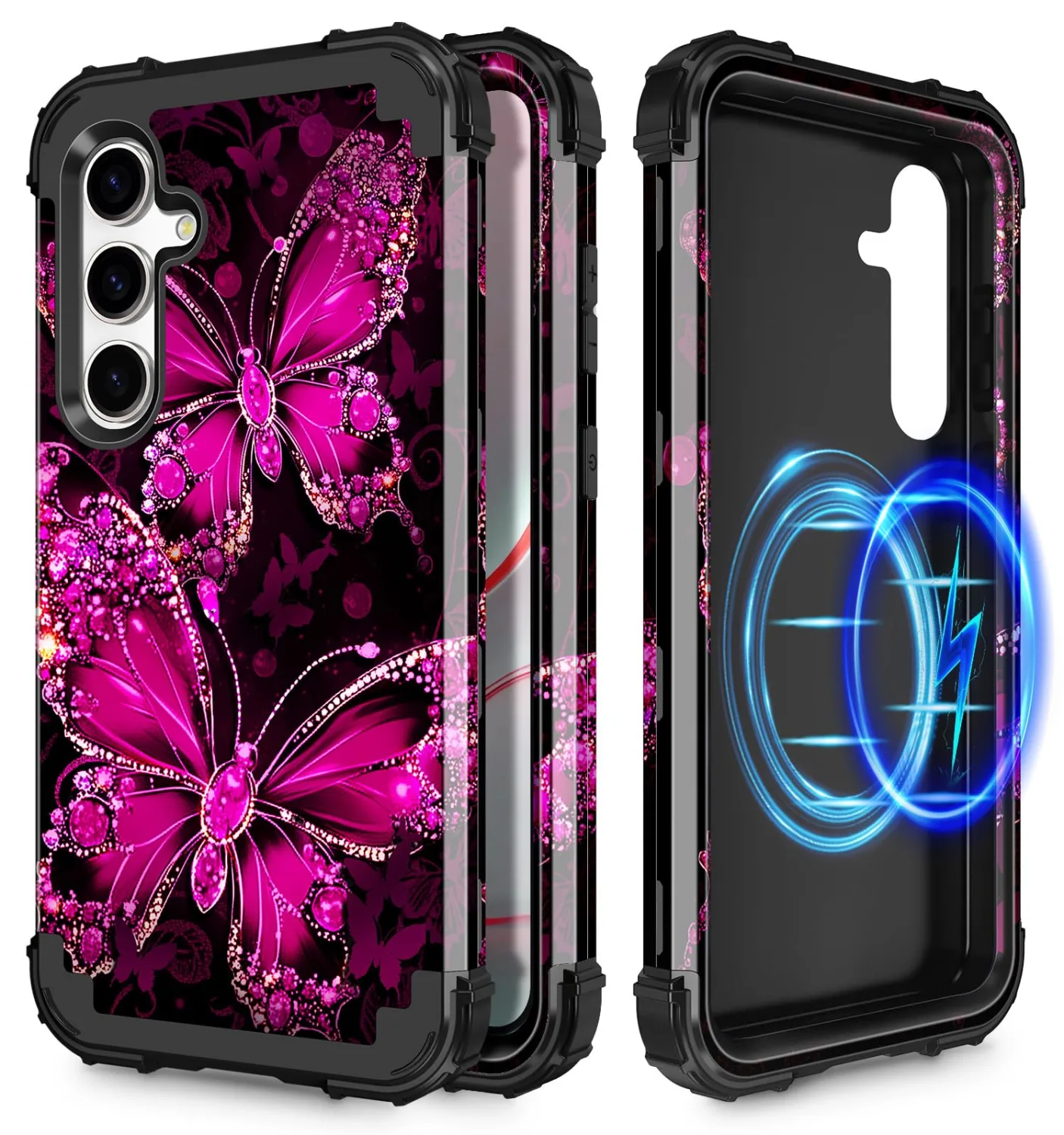Casetego for Galaxy S24 Case,Compatible with MagSafe,Three Layer Heavy Duty Sturdy Shockproof Full Body Protection Rugged Hard PC+Soft TPU Bumper Case for Samsung Galaxy S24,Dark Red