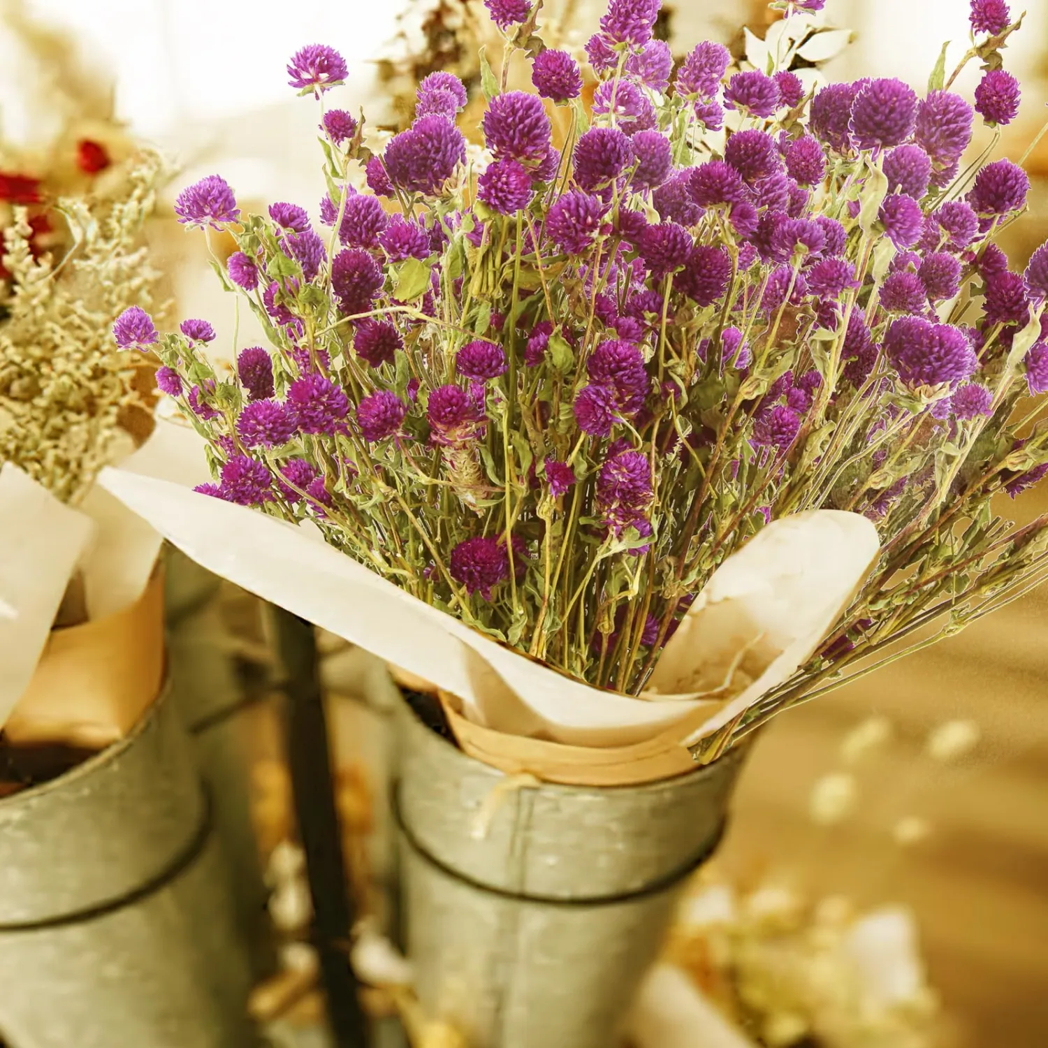 CISDUEO Dried Flower Purple Globe Amaranth Bouquet for Wedding Table Vase Decor Boho DIY Wreath Floral Home Office Party Garden Decoration