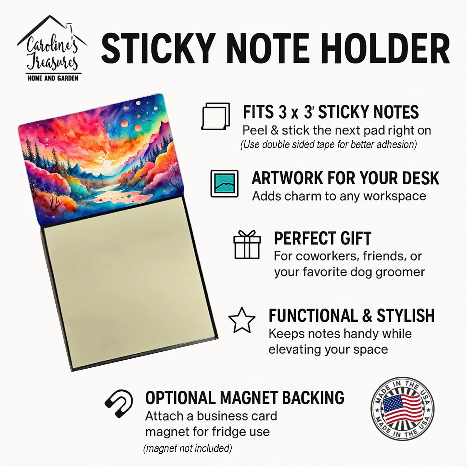 Caroline's Treasures Amaranths in Color Sticky Note Holder Refillable Dispenser Self-Sticky Note Pads, Memo Pads Blank Desk Accessories
