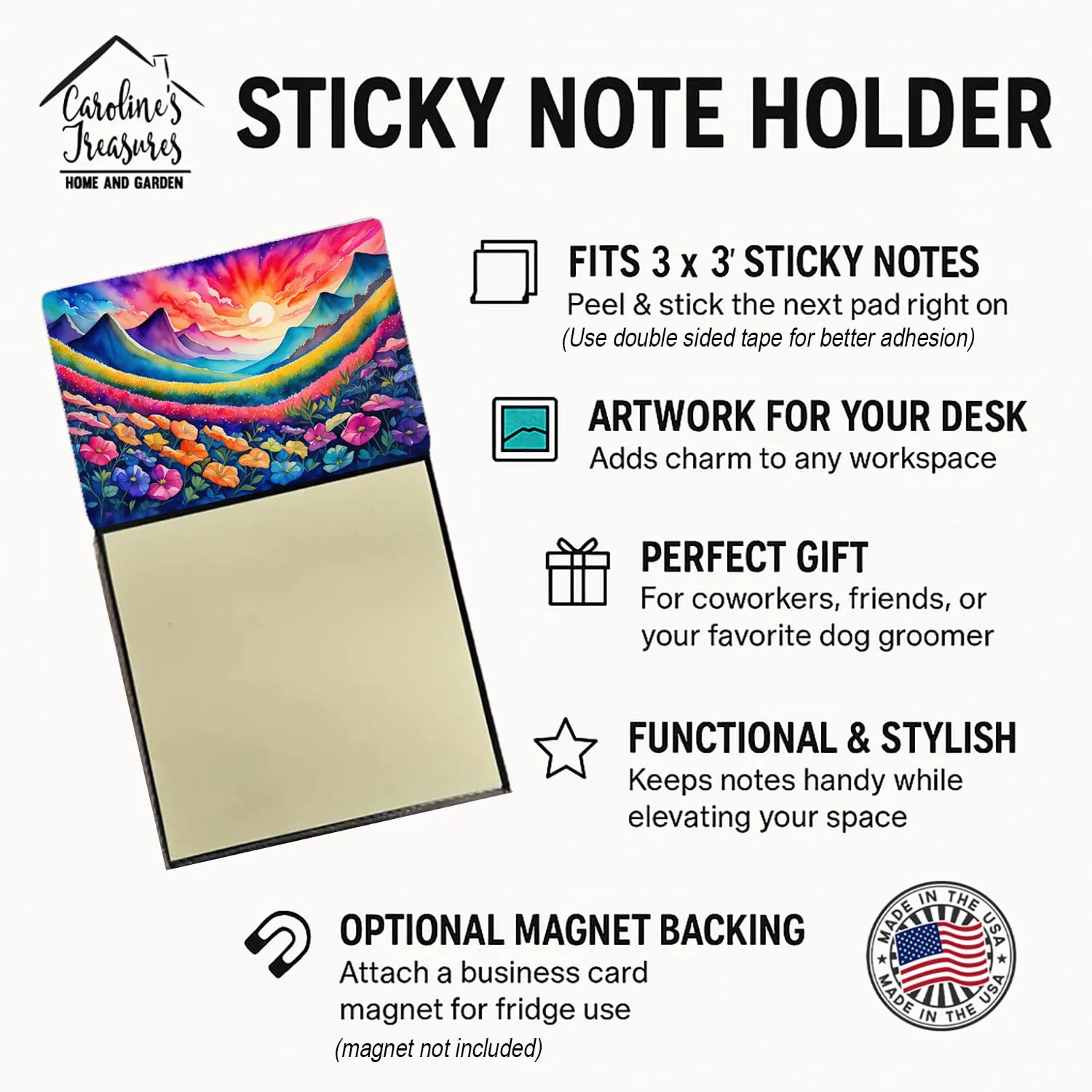 Caroline's Treasures Petunias in Color Sticky Note Holder Refillable Dispenser Self-Sticky Note Pads, Memo Pads Blank Desk Accessories