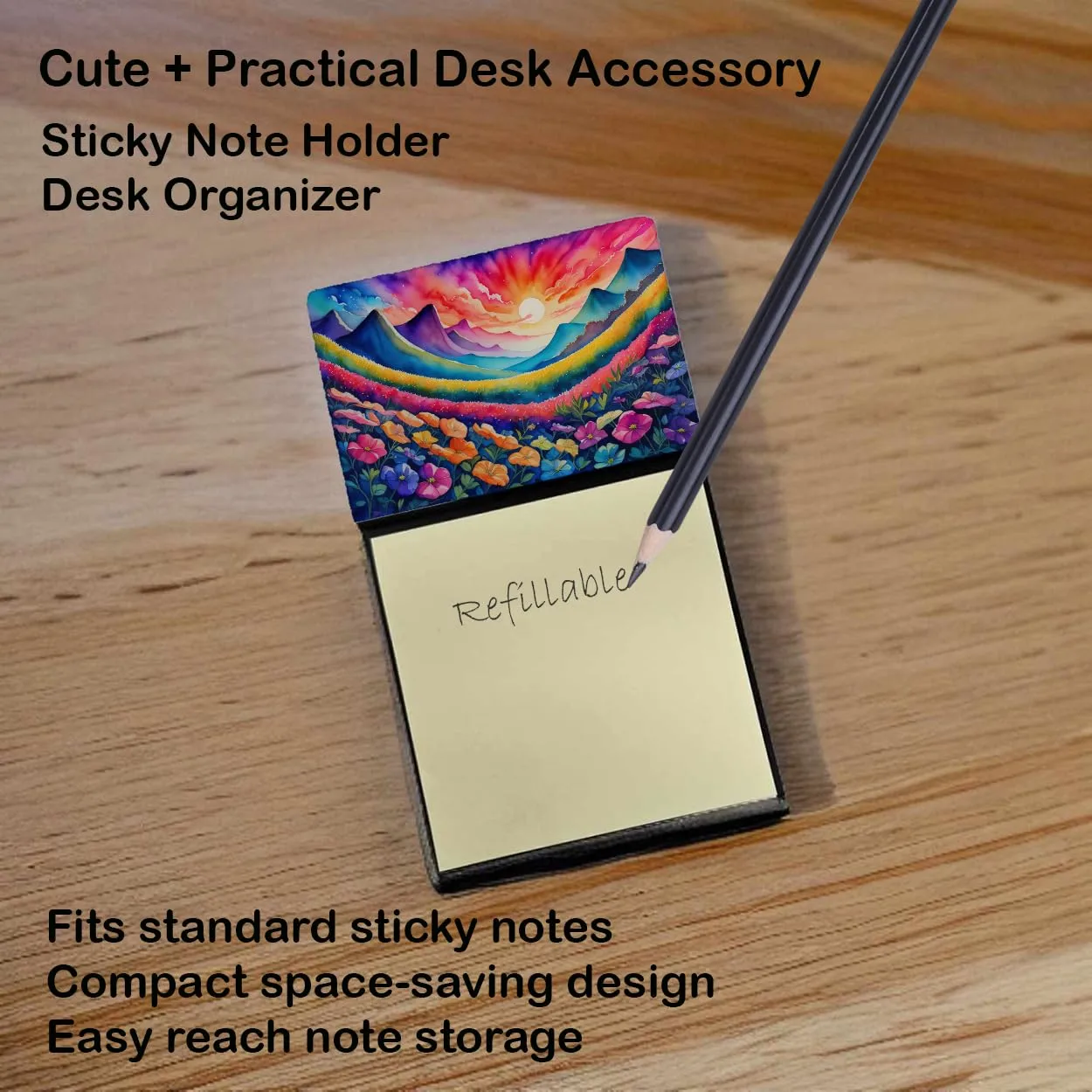 Caroline's Treasures Petunias in Color Sticky Note Holder Refillable Dispenser Self-Sticky Note Pads, Memo Pads Blank Desk Accessories