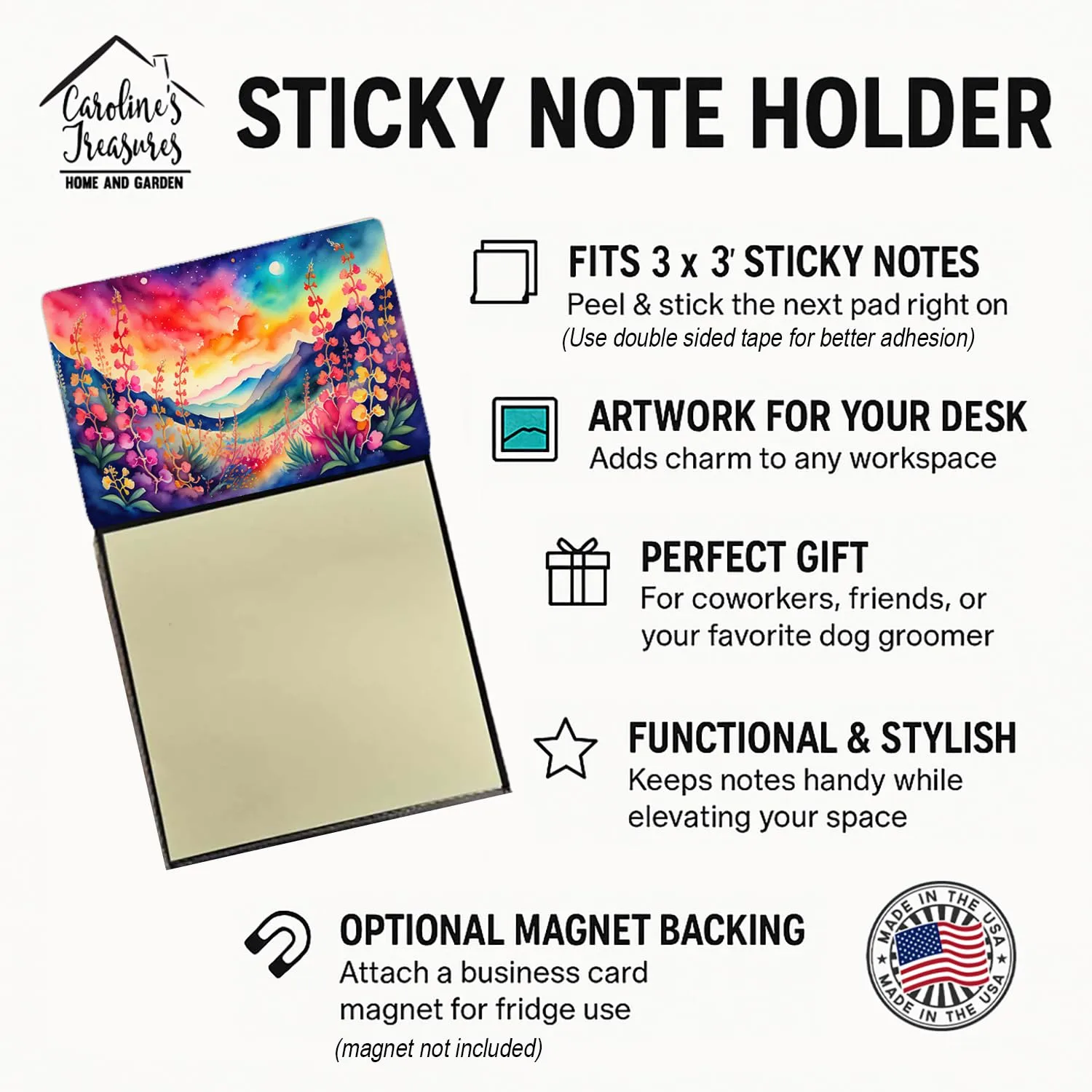 Caroline's Treasures Snapdragon in Color Sticky Note Holder Refillable Dispenser Self-Sticky Note Pads, Memo Pads Blank Desk Accessories