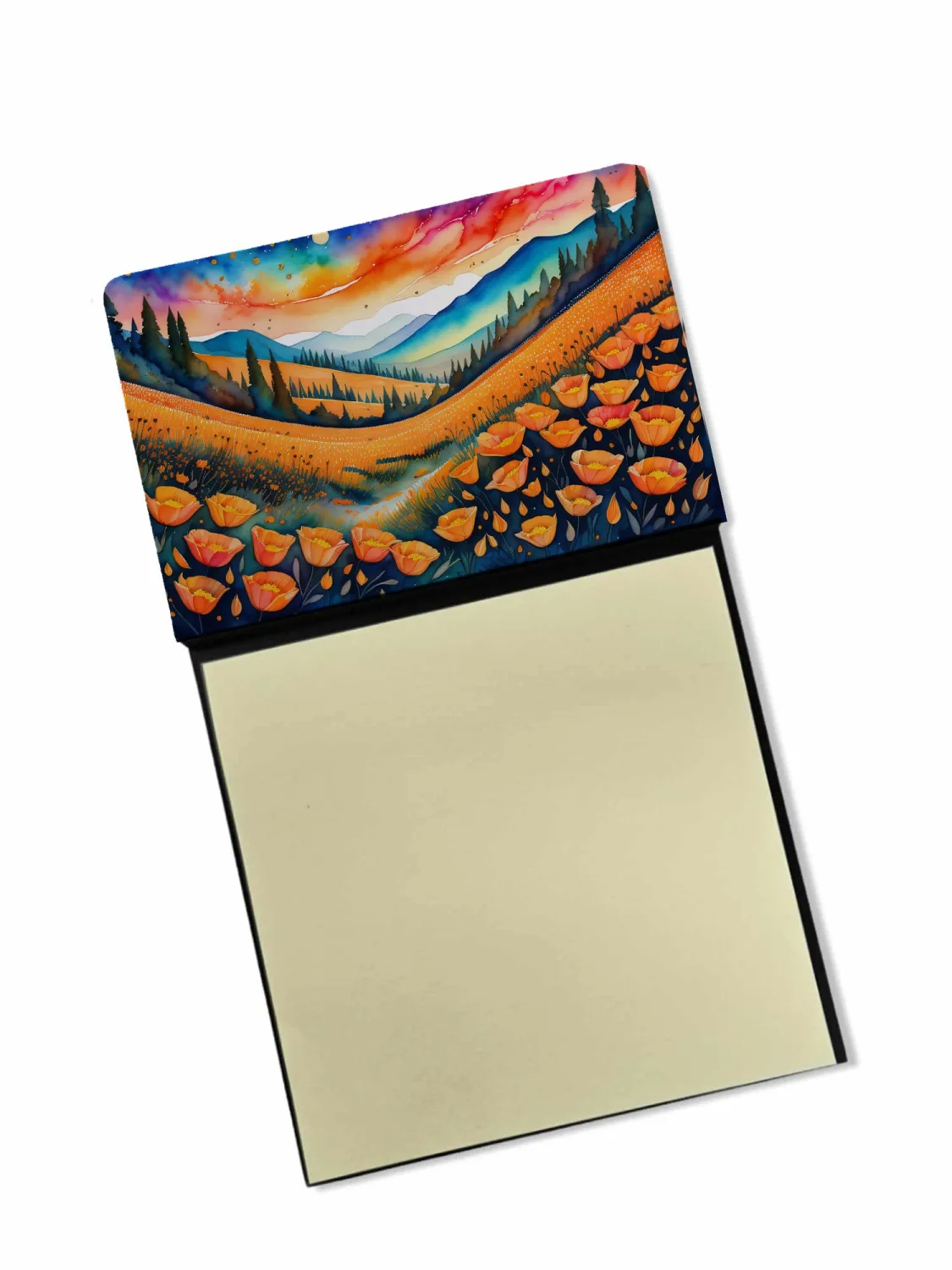 Caroline's Treasures California Poppies in Color Sticky Note Holder Refillable Dispenser Self-Sticky Note Pads, Memo Pads Blank Desk Accessories
