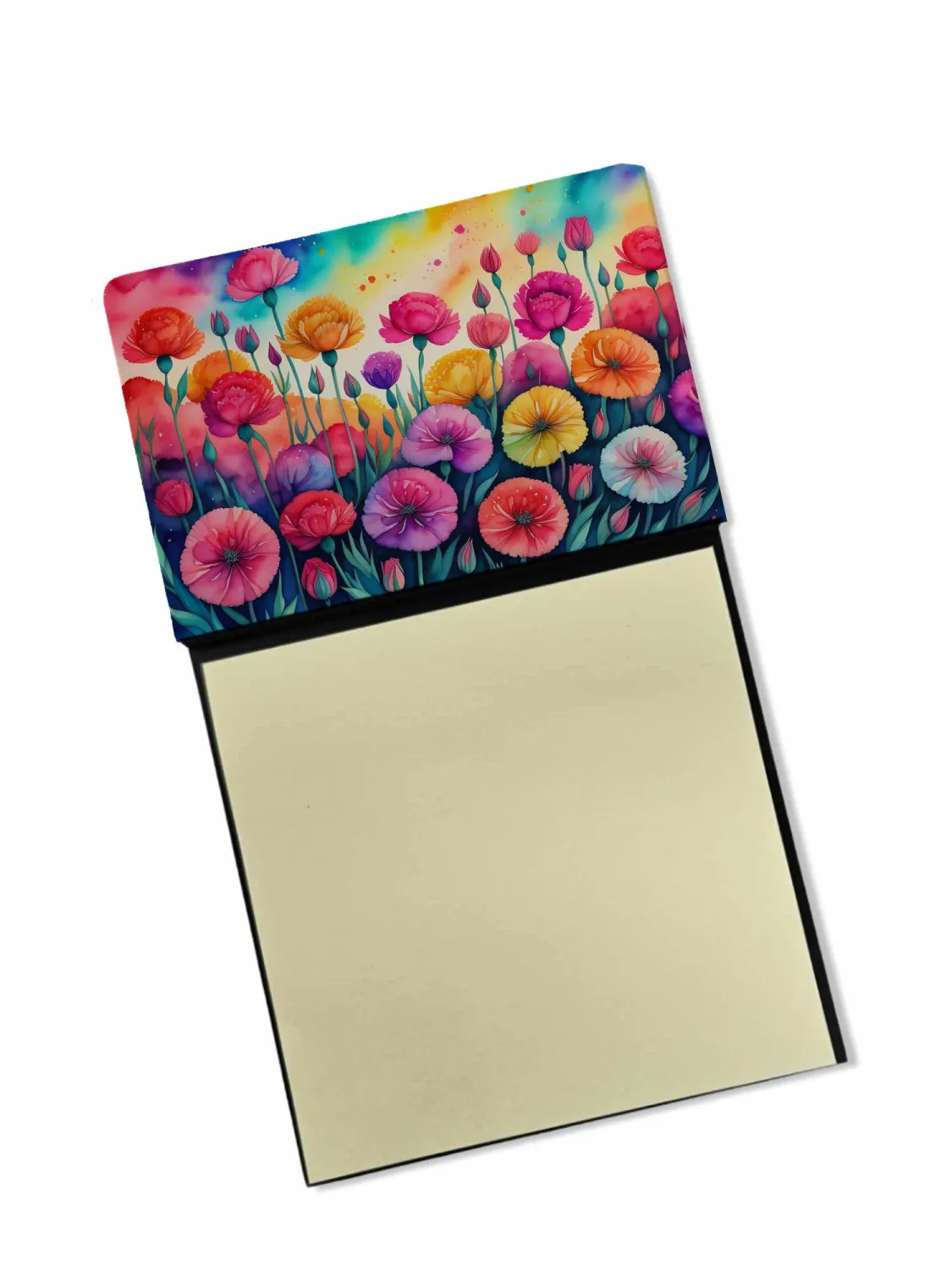 Caroline's Treasures Carnations in Color Sticky Note Holder Refillable Dispenser Self-Sticky Note Pads, Memo Pads Blank Desk Accessories
