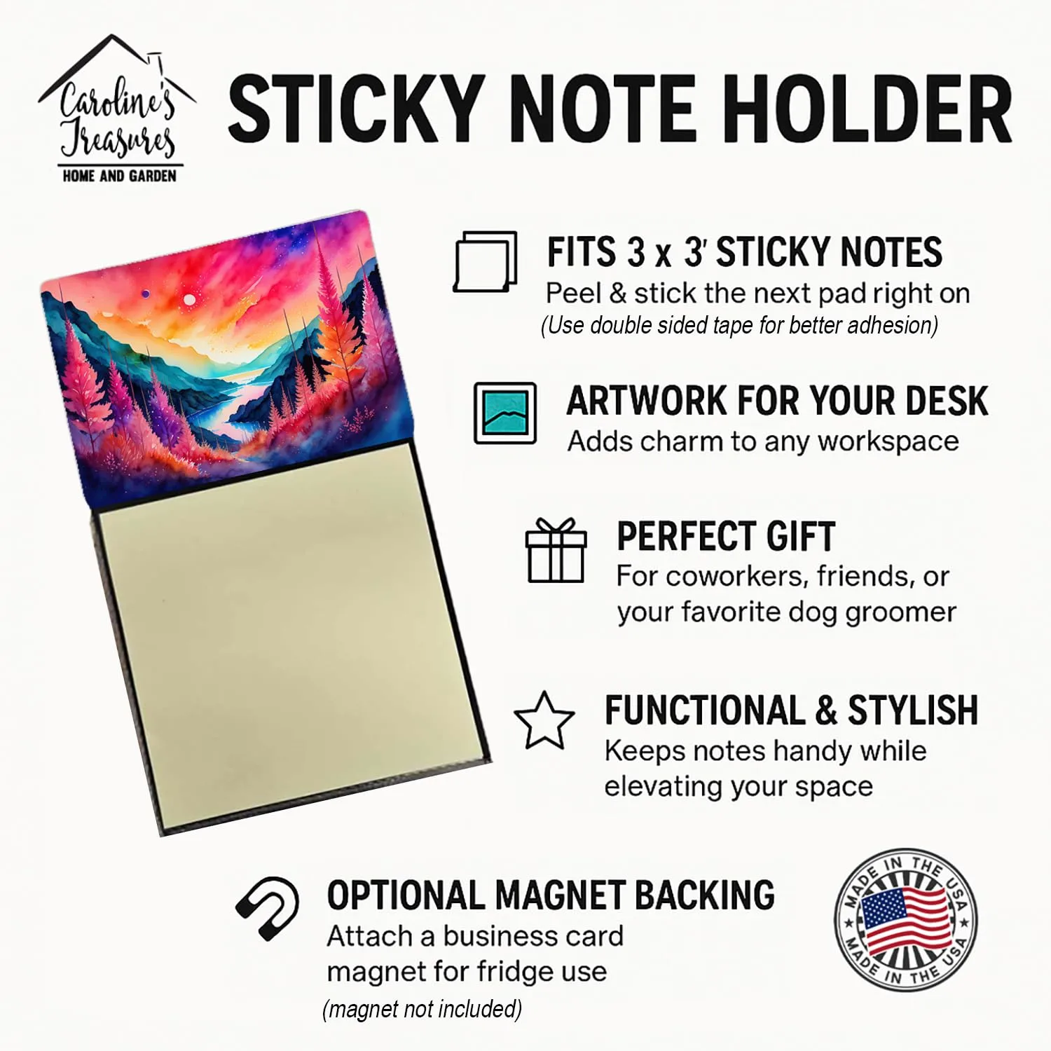 Caroline's Treasures Astilbe in Color Sticky Note Holder Refillable Dispenser Self-Sticky Note Pads, Memo Pads Blank Desk Accessories