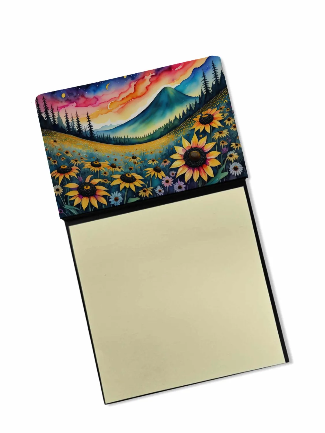 Caroline's Treasures Black-Eyed Susans in Color Sticky Note Holder Refillable Dispenser Self-Sticky Note Pads, Memo Pads Blank Desk Accessories