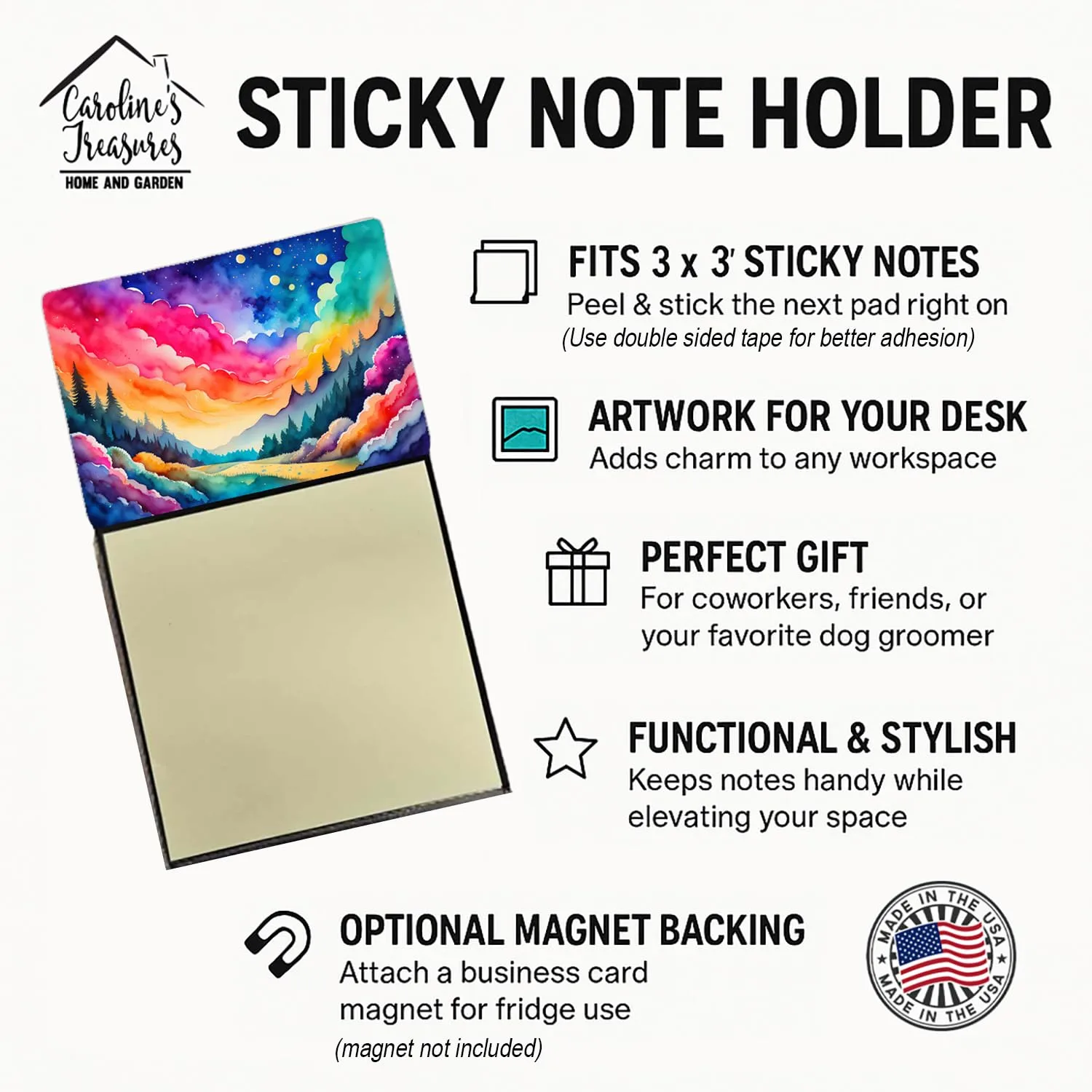 Caroline's Treasures Dusty Miller in Color Sticky Note Holder Refillable Dispenser Self-Sticky Note Pads, Memo Pads Blank Desk Accessories