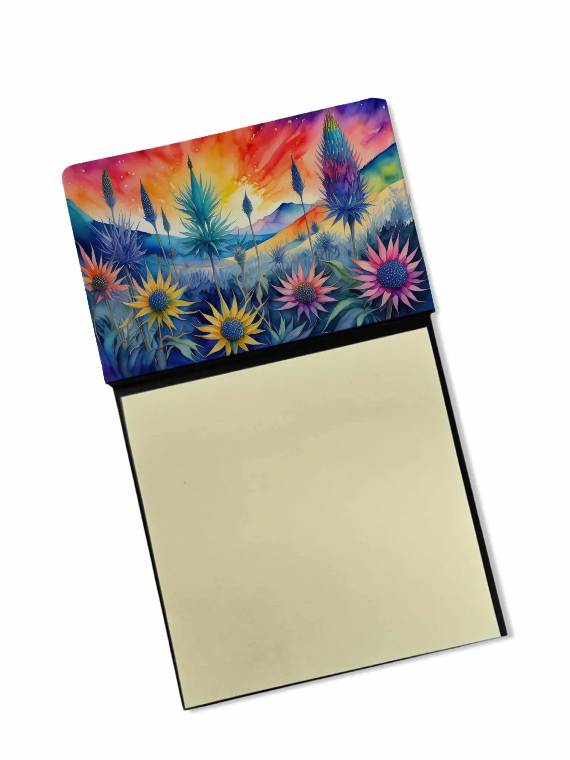 Caroline's Treasures Eryngium in Color Sticky Note Holder Refillable Dispenser Self-Sticky Note Pads, Memo Pads Blank Desk Accessories