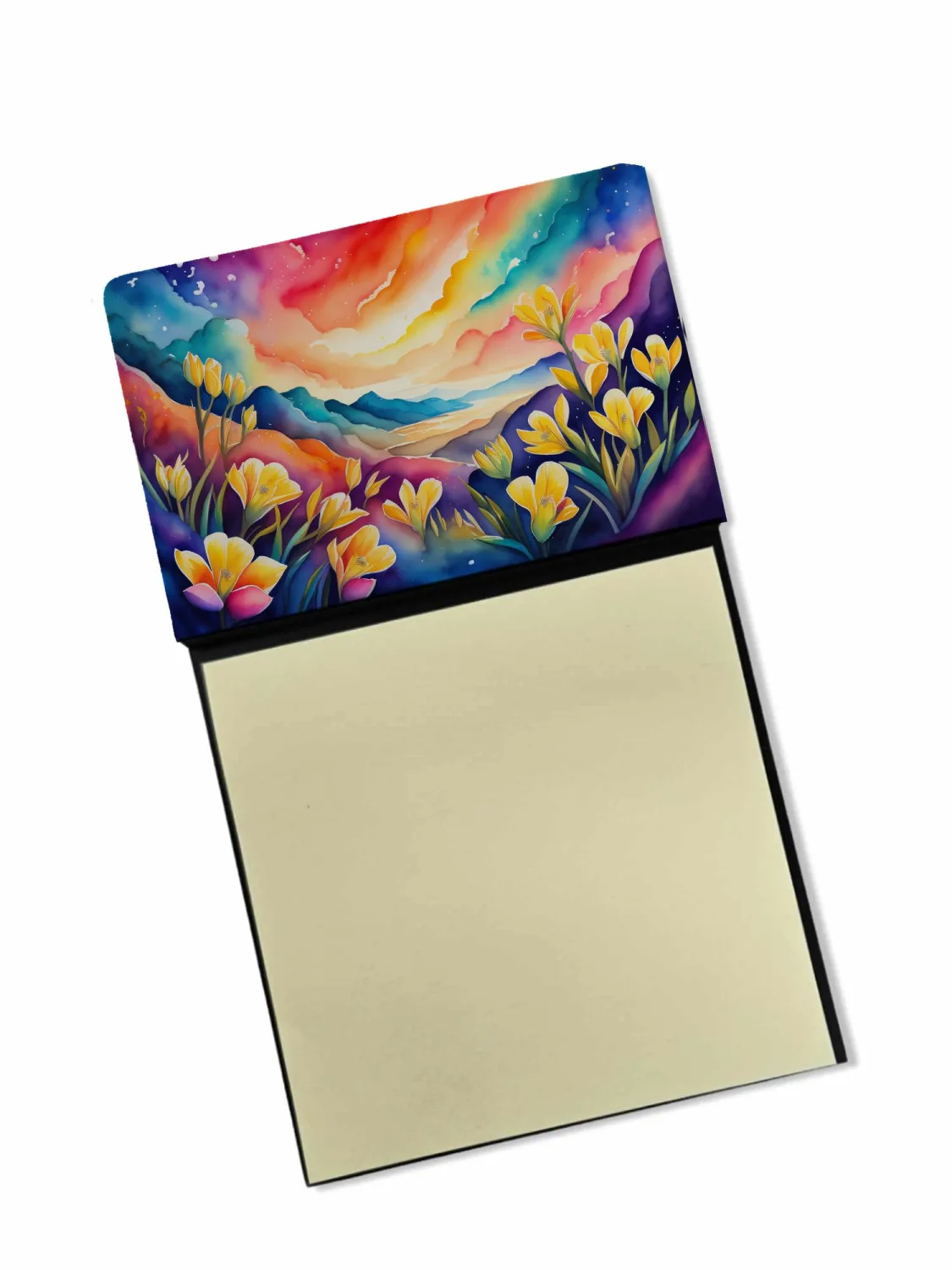 Caroline's Treasures Freesia in Color Sticky Note Holder Refillable Dispenser Self-Sticky Note Pads, Memo Pads Blank Desk Accessories