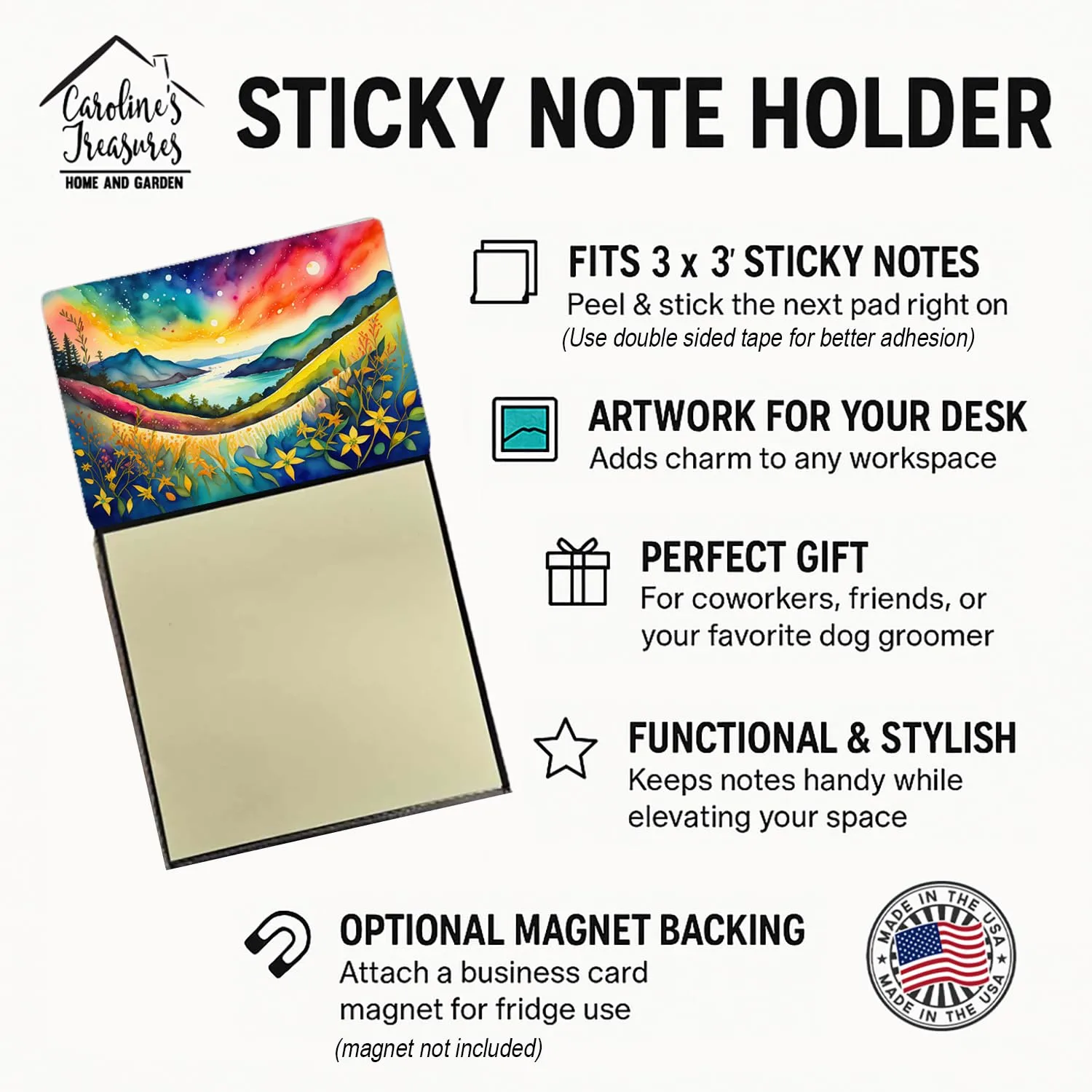 Caroline's Treasures Hypericum or St. Johns Wort in Color Sticky Note Holder Refillable Dispenser Self-Sticky Note Pads, Memo Pads Blank Desk Accessories