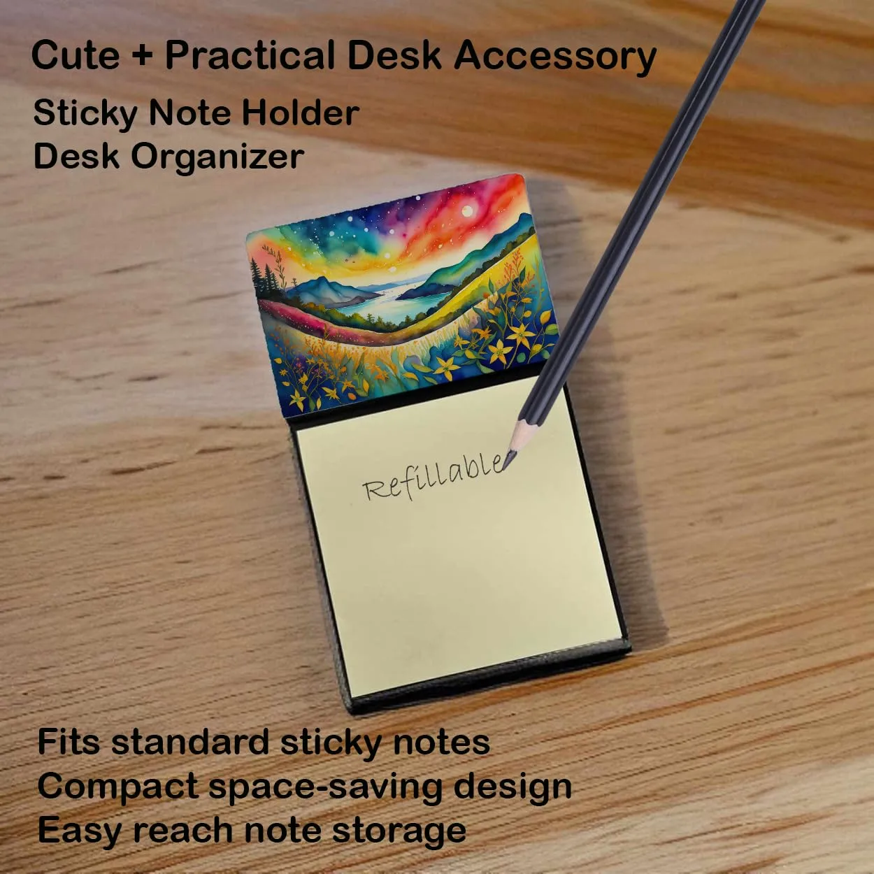 Caroline's Treasures Hypericum or St. Johns Wort in Color Sticky Note Holder Refillable Dispenser Self-Sticky Note Pads, Memo Pads Blank Desk Accessories