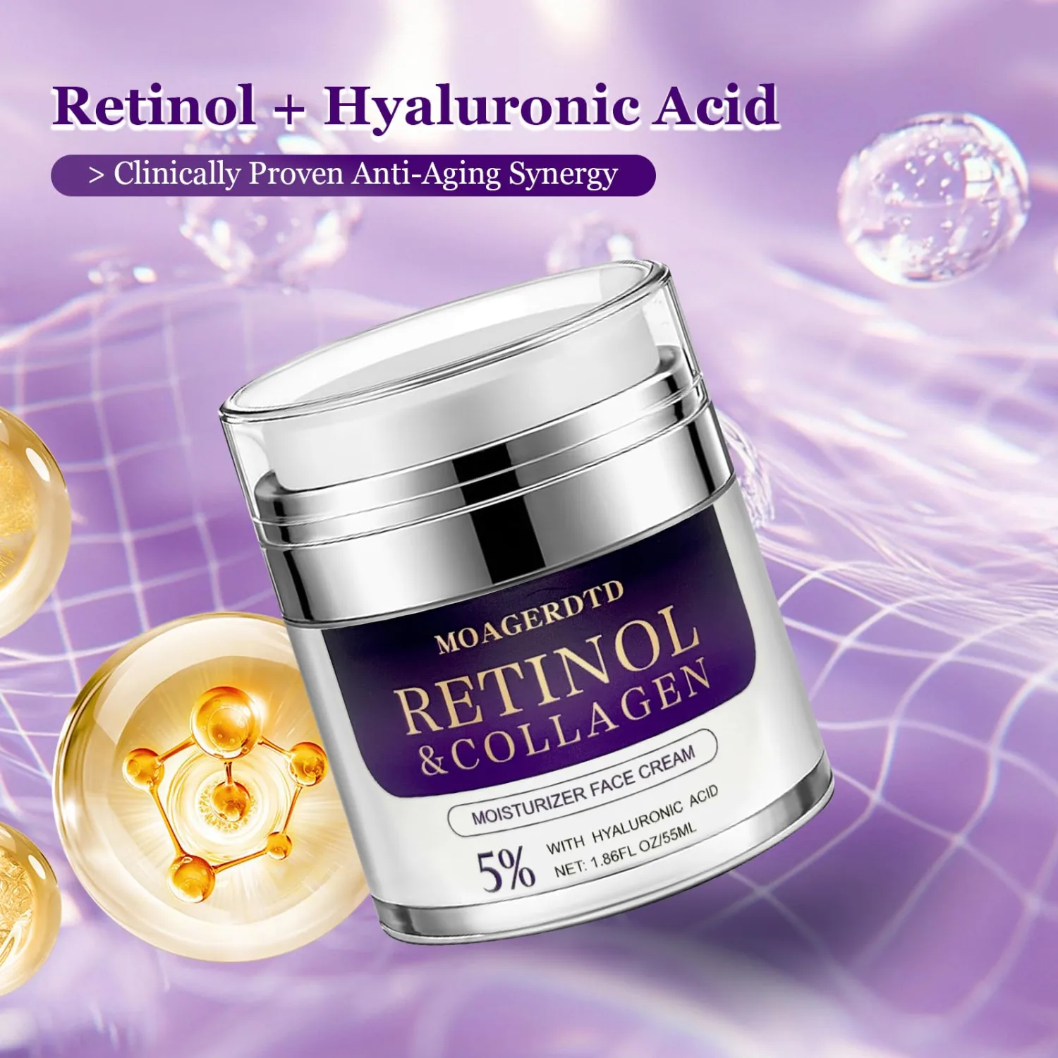 Retinol Collagen Cream is a Anti-aging and deeply hydrating formula. It's loaded with retinol and hyaluronic acid, making it suitable for use both during the day and at night 1.86 Fl Oz