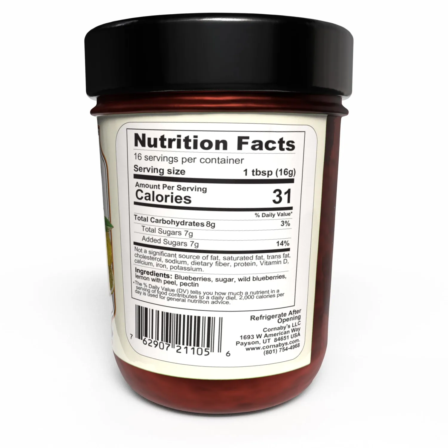 Cornaby's Blue & Gold – Gourmet Wild Blueberries & Lemon Jam, Fruit Spread, Small Batch 8.75 Oz