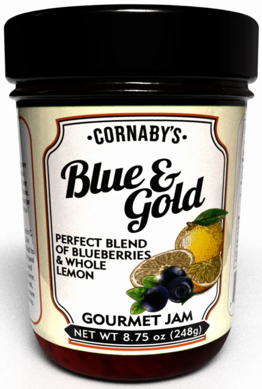 Cornaby's Blue & Gold – Gourmet Wild Blueberries & Lemon Jam, Fruit Spread, Small Batch 8.75 Oz
