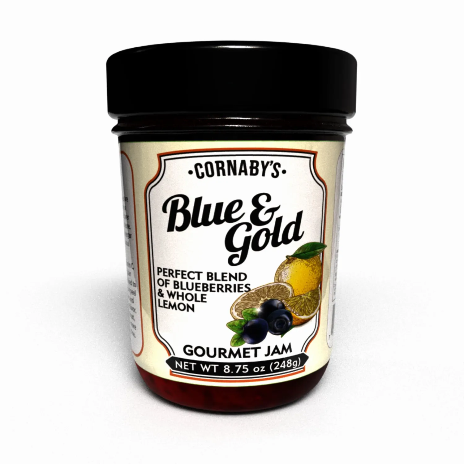 Cornaby's Blue & Gold – Gourmet Wild Blueberries & Lemon Jam, Fruit Spread, Small Batch 8.75 Oz
