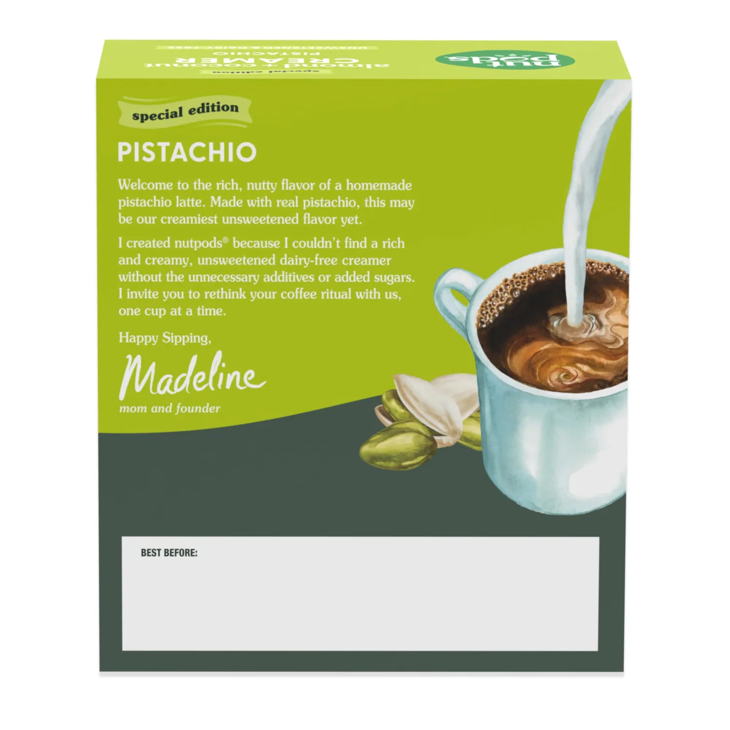 nutpods Pistachio Unsweetened Dairy-Free Creamer, Made from Almonds and Coconuts, Whole30, Keto, Gluten Free, Non-GMO, Vegan, Kosher (3-Pack)