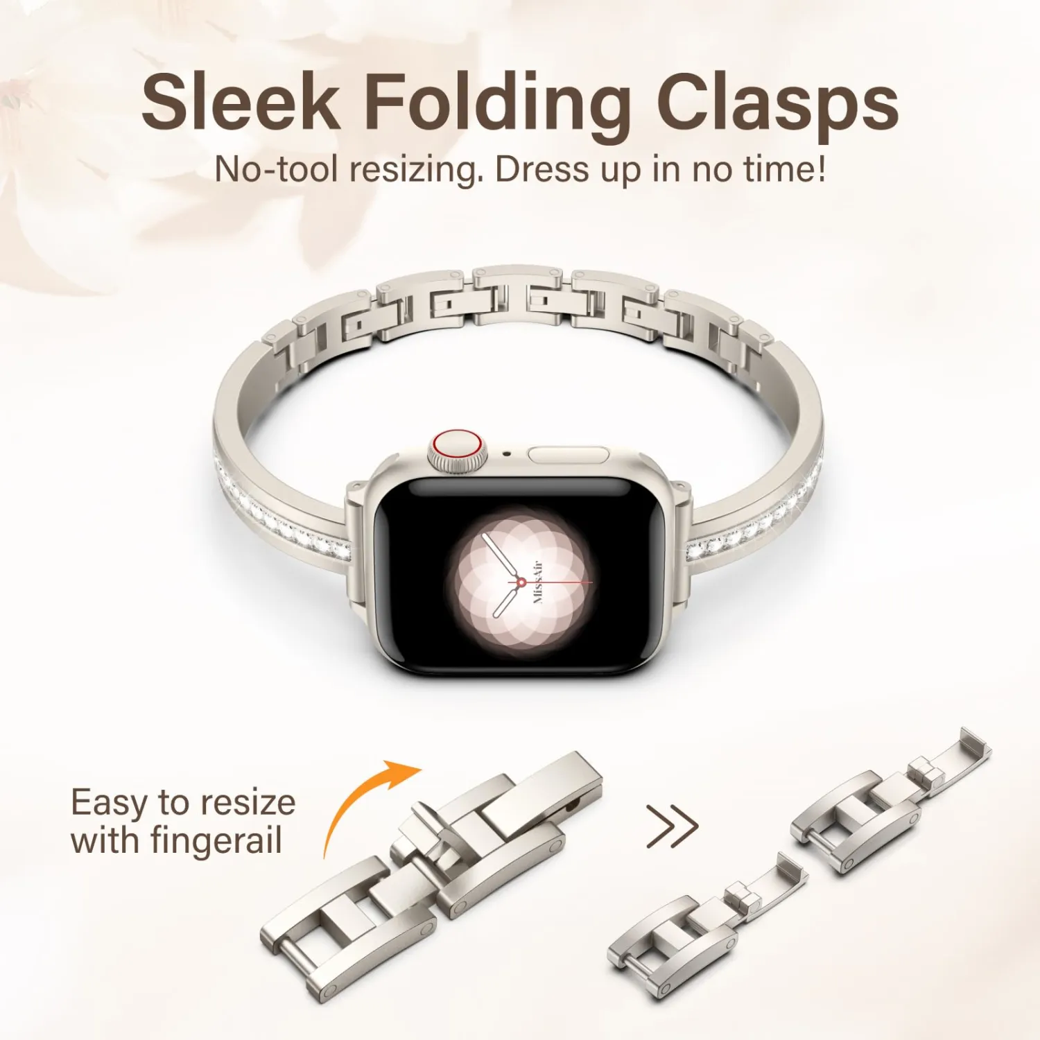 Missair Bands Compatible with Apple Watch Band 38mm 40mm 41mm 42mm 44mm 45mm 46mm 49mm for Women, Slim Metal Dressy Jewelry Bracelet with Bling Diamond for iWatch Series 11 10 9 8 7 6 5 4 3 SE Ultra