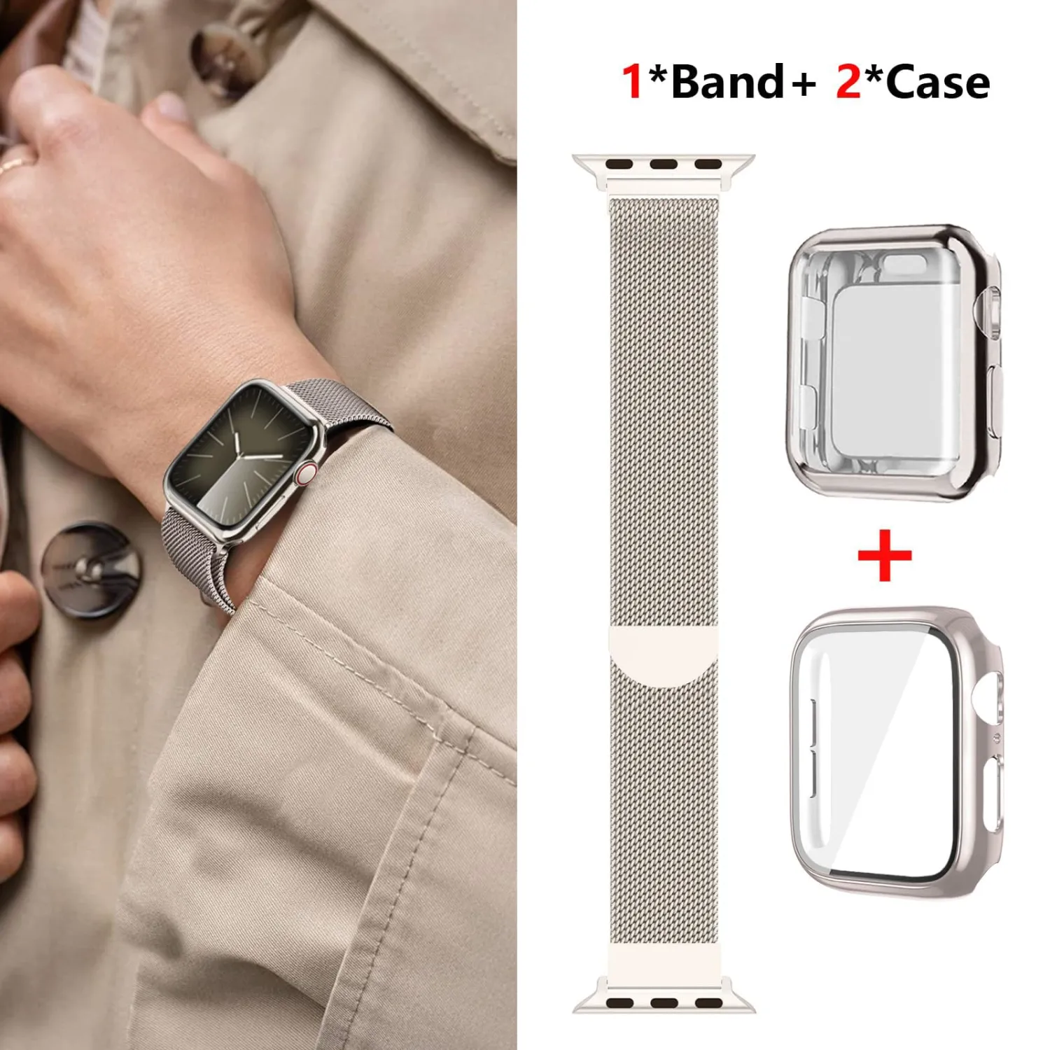 Magnetic Band and Case for Apple Watch Band 40mm 41mm 38mm 44mm 45mm 46mm 42mm Women/Men,Stainless Steel Milanese Loop Bracelet Strap with Cover Combo iWatch series 11 10 9 8 7 6 5 4 SE Ultra/2 3 49mm