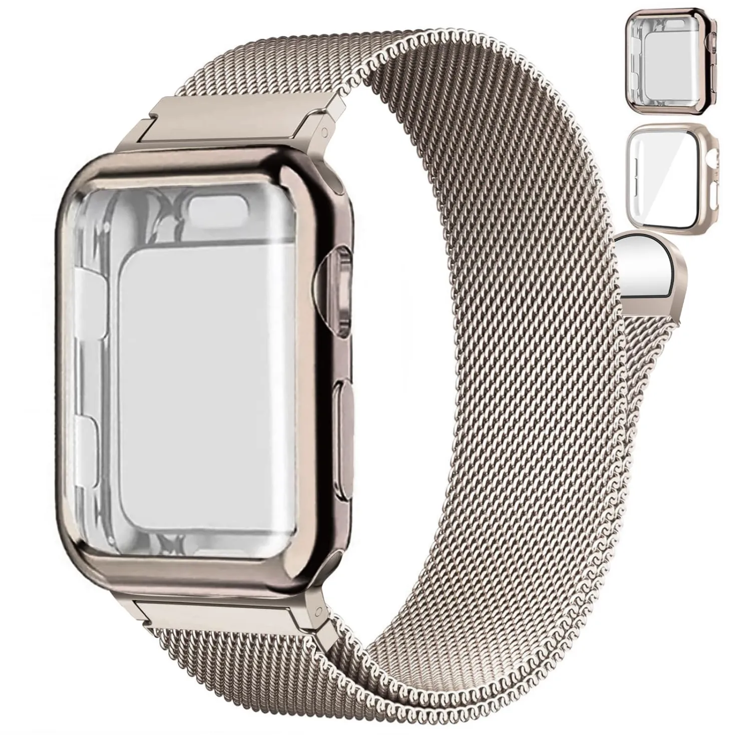 Magnetic Band and Case for Apple Watch Band 40mm 41mm 38mm 44mm 45mm 46mm 42mm Women/Men,Stainless Steel Milanese Loop Bracelet Strap with Cover Combo iWatch series 11 10 9 8 7 6 5 4 SE Ultra/2 3 49mm