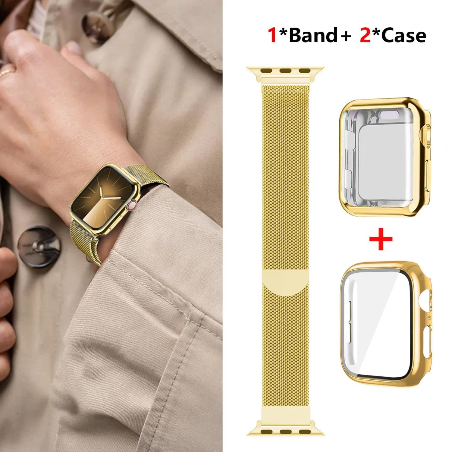 Magnetic Band and Case for Apple Watch Band 40mm 41mm 38mm 44mm 45mm 46mm 42mm Women/Men,Stainless Steel Milanese Loop Bracelet Strap with Cover Combo iWatch series 11 10 9 8 7 6 5 4 SE Ultra/2 3 49mm