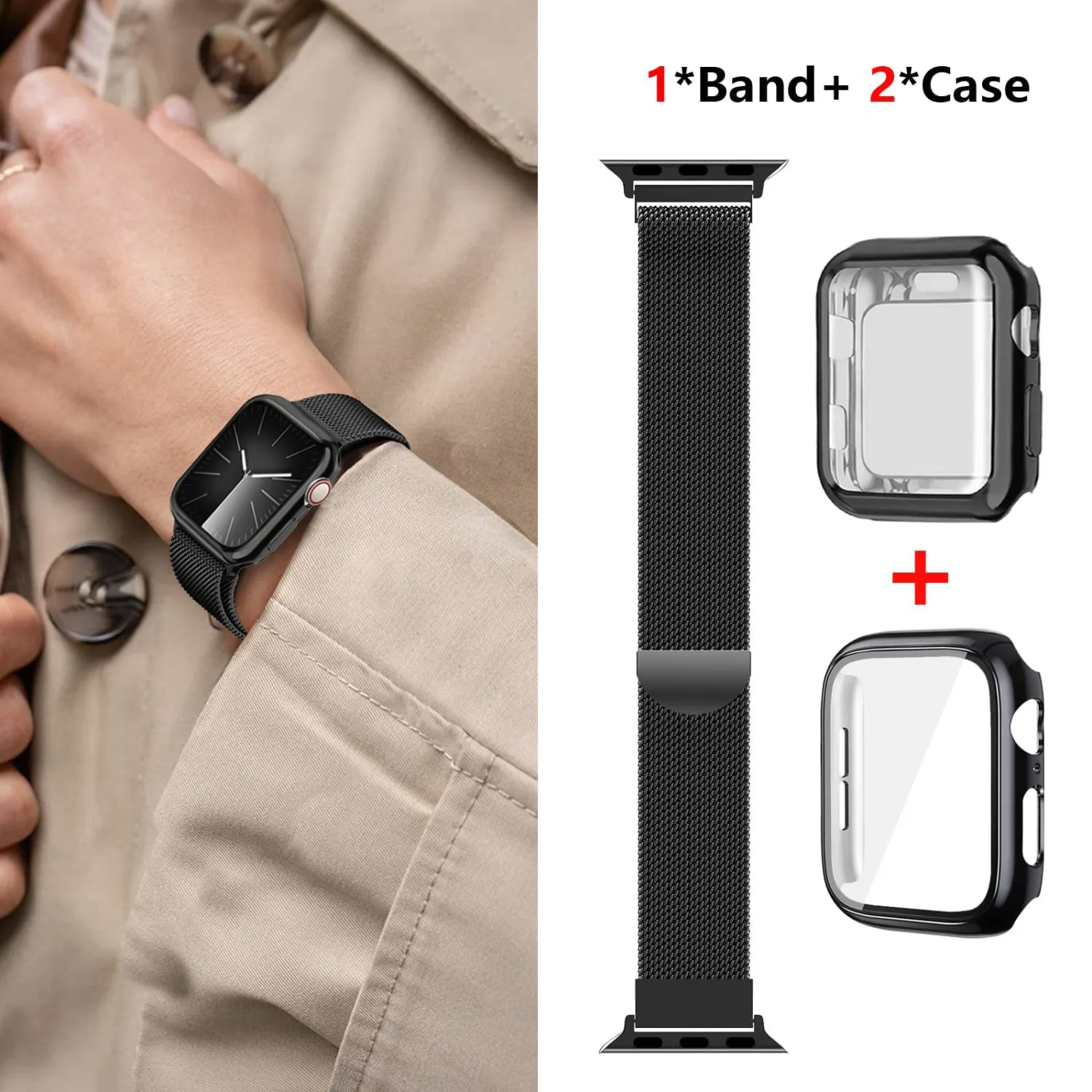 Magnetic Band and Case for Apple Watch Band 40mm 41mm 38mm 44mm 45mm 46mm 42mm Women/Men,Stainless Steel Milanese Loop Bracelet Strap with Cover Combo iWatch series 11 10 9 8 7 6 5 4 SE Ultra/2 3 49mm