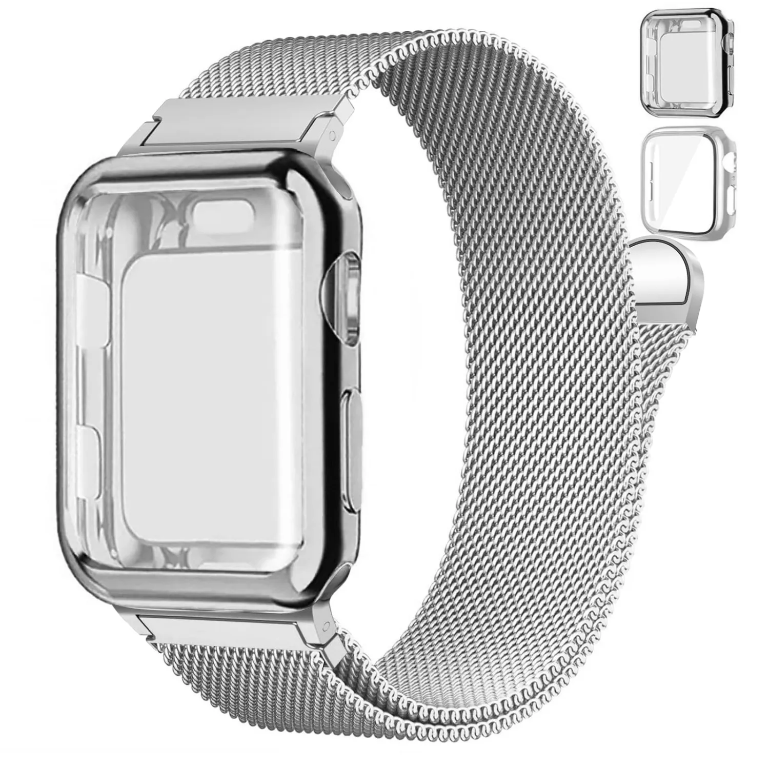 Magnetic Band and Case for Apple Watch Band 40mm 41mm 38mm 44mm 45mm 46mm 42mm Women/Men,Stainless Steel Milanese Loop Bracelet Strap with Cover Combo iWatch series 11 10 9 8 7 6 5 4 SE Ultra/2 3 49mm