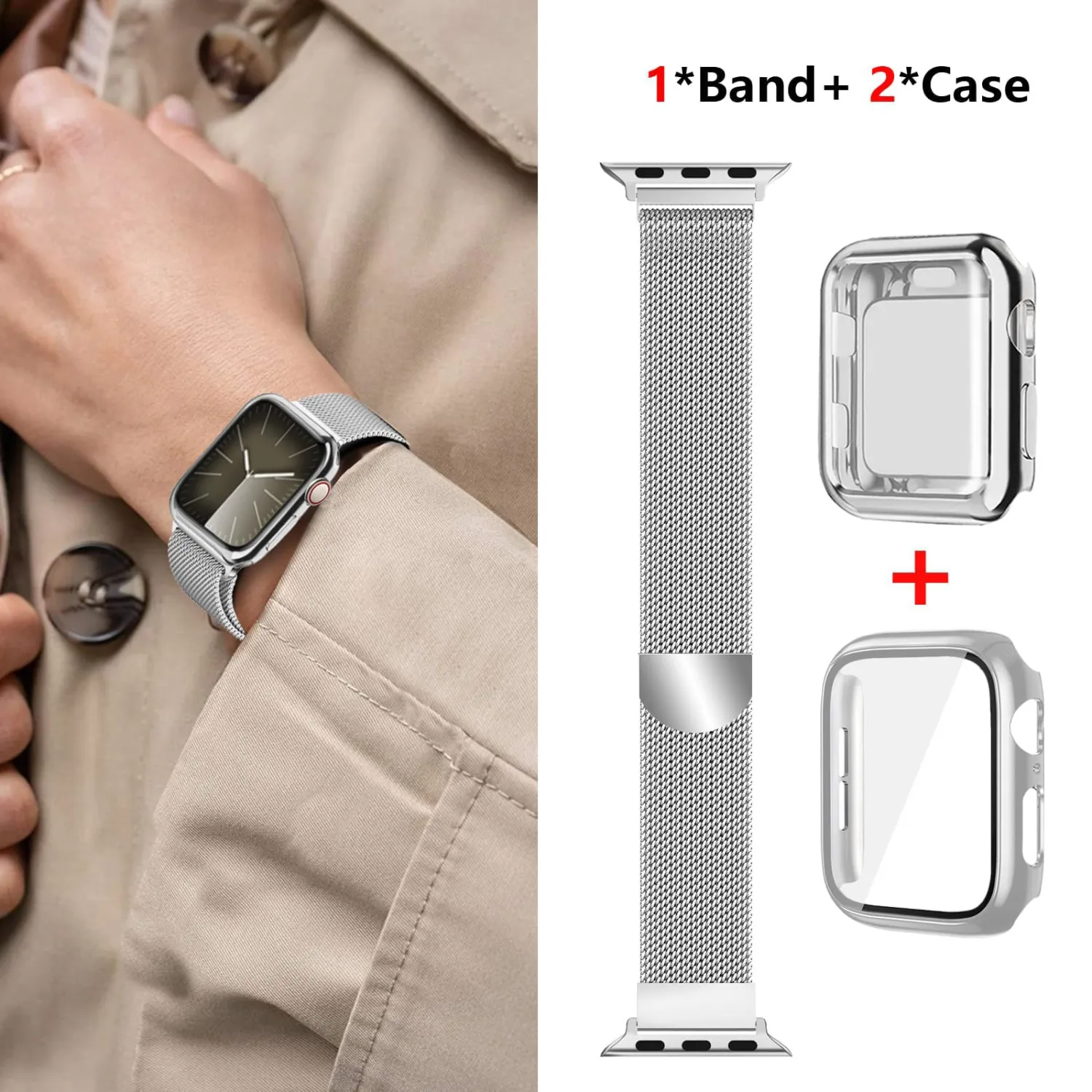 Magnetic Band and Case for Apple Watch Band 40mm 41mm 38mm 44mm 45mm 46mm 42mm Women/Men,Stainless Steel Milanese Loop Bracelet Strap with Cover Combo iWatch series 11 10 9 8 7 6 5 4 SE Ultra/2 3 49mm