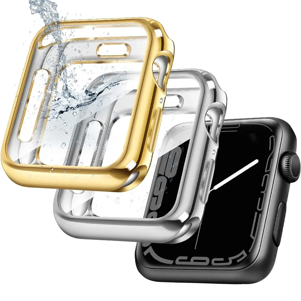 top4cus 2 Pack 38mm Case Soft Flexible Lightweight Anti-Scratch Overall Protective 38mm Iwatch Waterproof Cover Case Shiny Workout Shockproof Bumper Compatible with Apple Watch Series Series 3/2/1