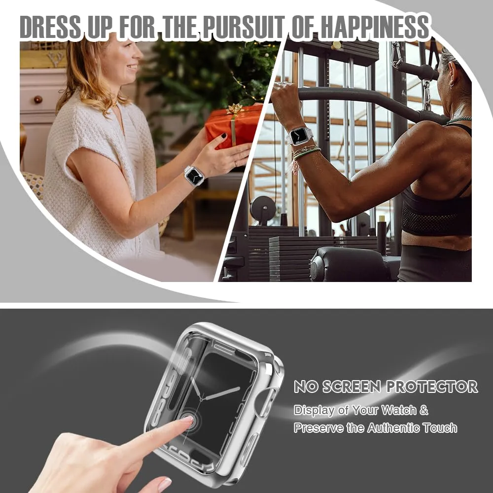 top4cus 45mm Case Soft Flexible Lightweight Anti-Scratch Overall Protective 45mm Iwatch Waterproof Cover Case Shiny Workout Shockproof Bumper Compatible with Apple Watch Series 9/8/7 - Silver