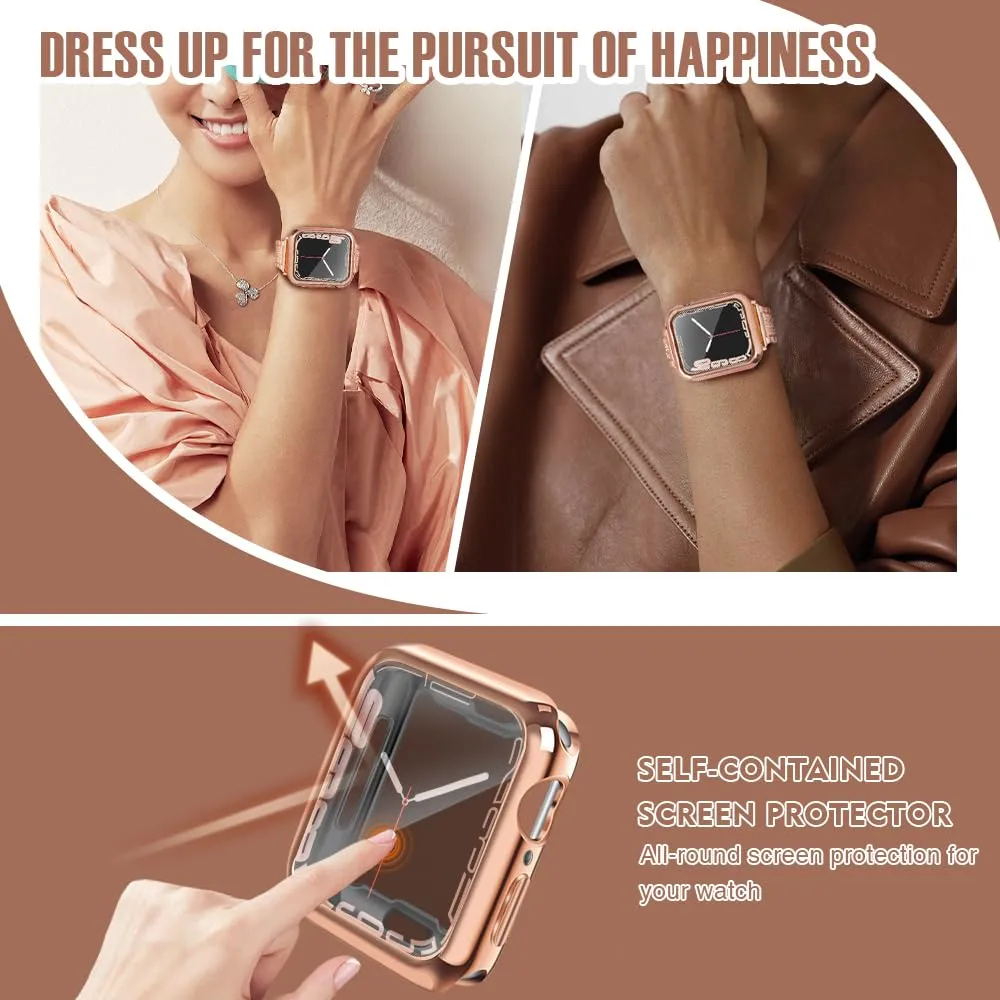 top4cus 45mm Case Soft Flexible Lightweight Anti-Scratch Overall Protective 45mm Iwatch Waterproof Cover Case Shiny Workout Shockproof Bumper Compatible with Apple Watch Series 9/8/7 -Rose Gold