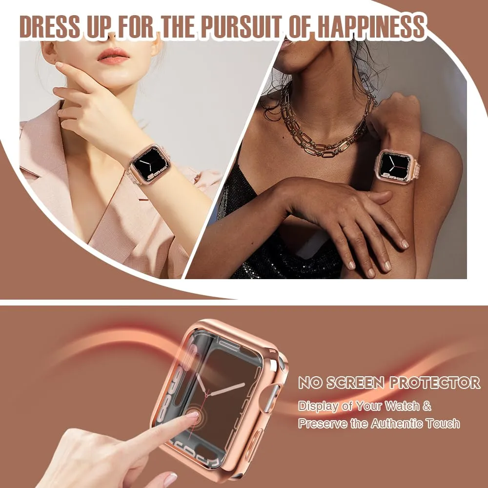 top4cus 45mm Case Soft Flexible Lightweight Anti-Scratch Overall Protective 45mm Iwatch Waterproof Cover Case Shiny Workout Shockproof Bumper Compatible with Apple Watch Series 9/8/7 - Rose Gold
