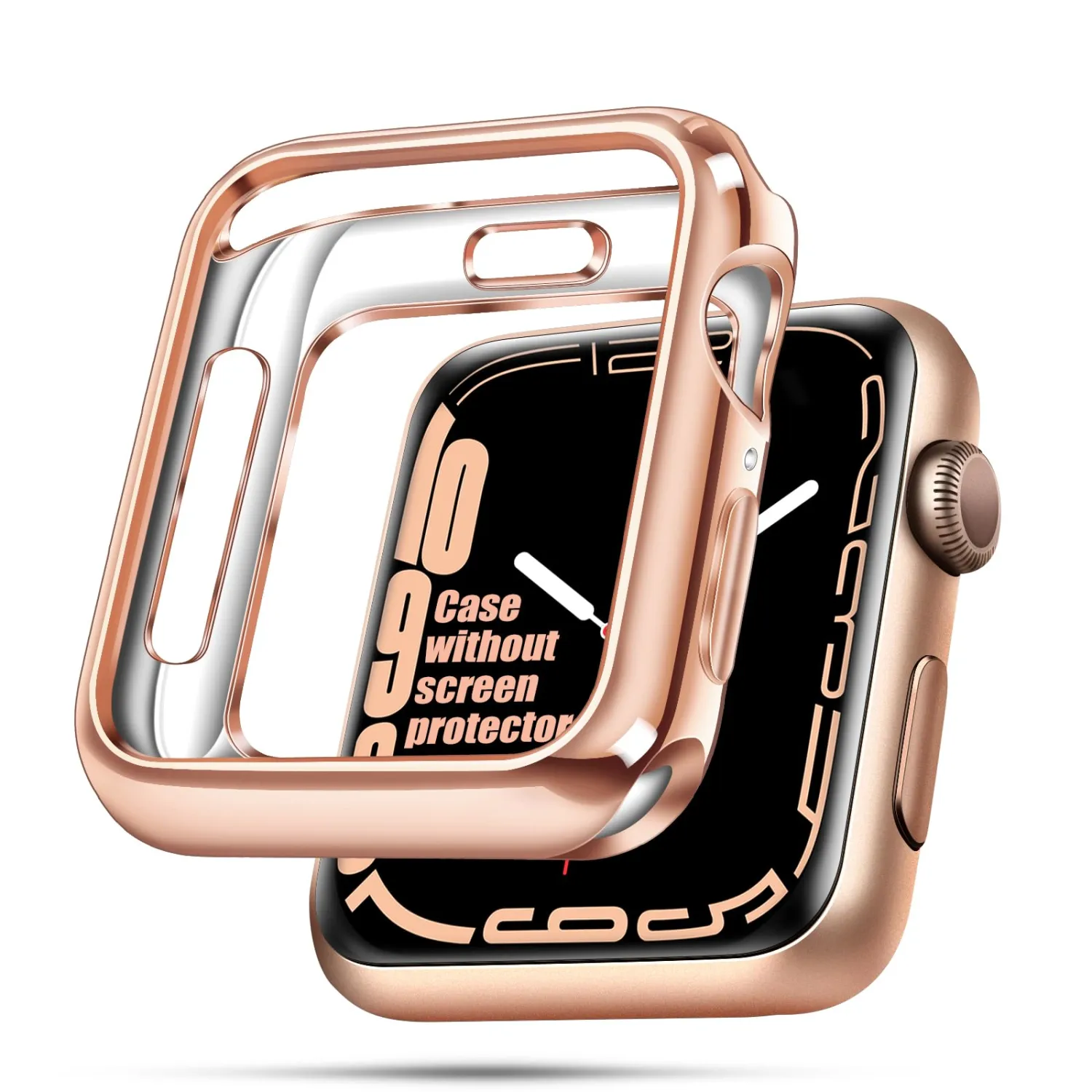 top4cus 45mm Case Soft Flexible Lightweight Anti-Scratch Overall Protective 45mm Iwatch Waterproof Cover Case Shiny Workout Shockproof Bumper Compatible with Apple Watch Series 9/8/7 - Rose Gold
