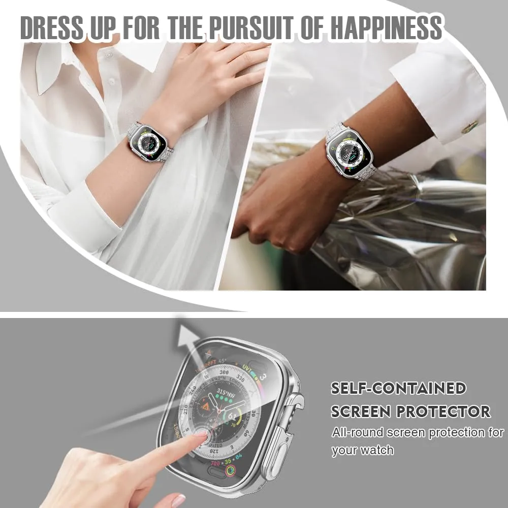 top4cus 49mm Case Soft Flexible Lightweight Anti-Scratch Overall Protective 49mm Iwatch Waterproof Cover Case Shiny Workout Shockproof Bumper Compatible with Apple Watch Ultra 3/2/1 -Silver