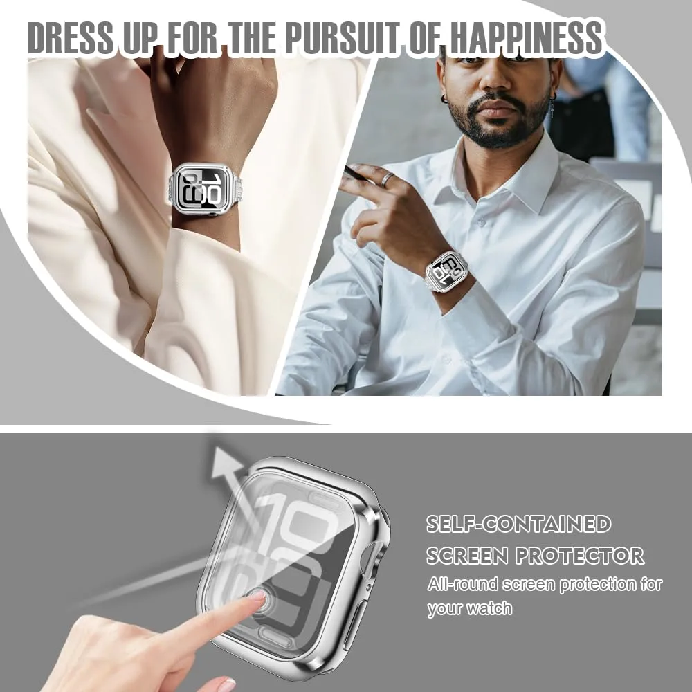 top4cus 46mm Case Soft Flexible Lightweight Anti-Scratch Overall Protective 46mm Iwatch Waterproof Cover Case Shiny Workout Shockproof Bumper Compatible with Apple Watch Series 11/10 -Silver