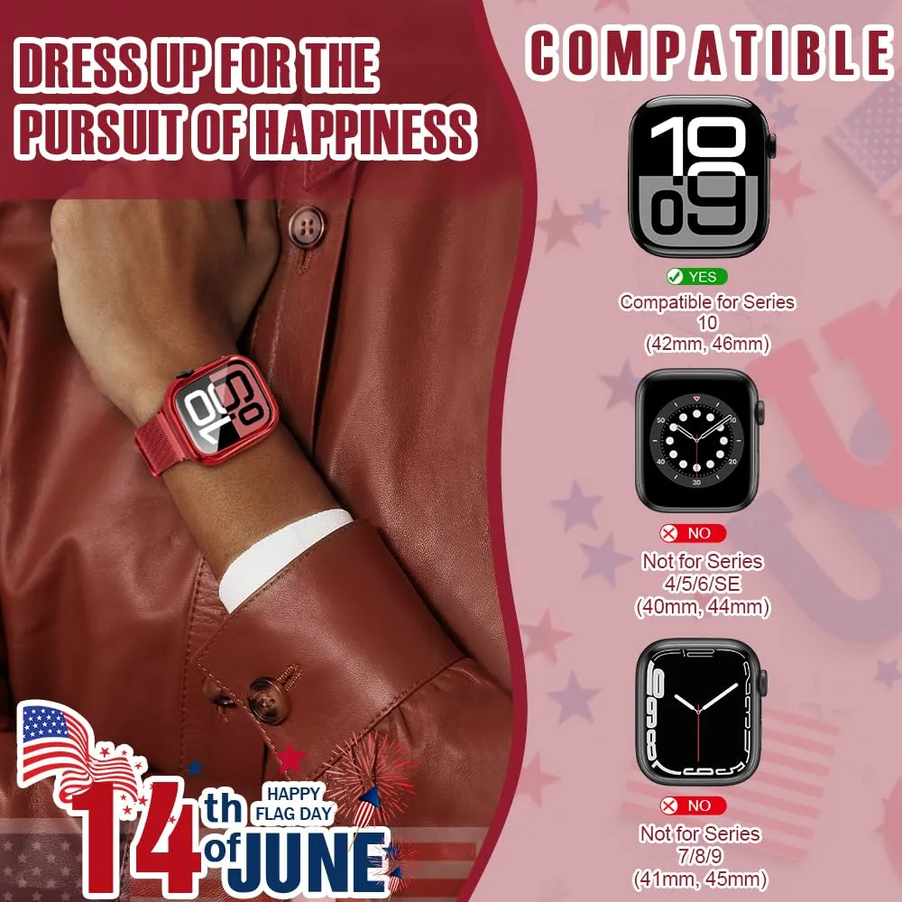 top4cus 46mm Case Soft Flexible Lightweight Anti-Scratch Overall Protective 46mm Iwatch Waterproof Cover Case Shiny Workout Shockproof Bumper Compatible with Apple Watch Series 11/10 -Red