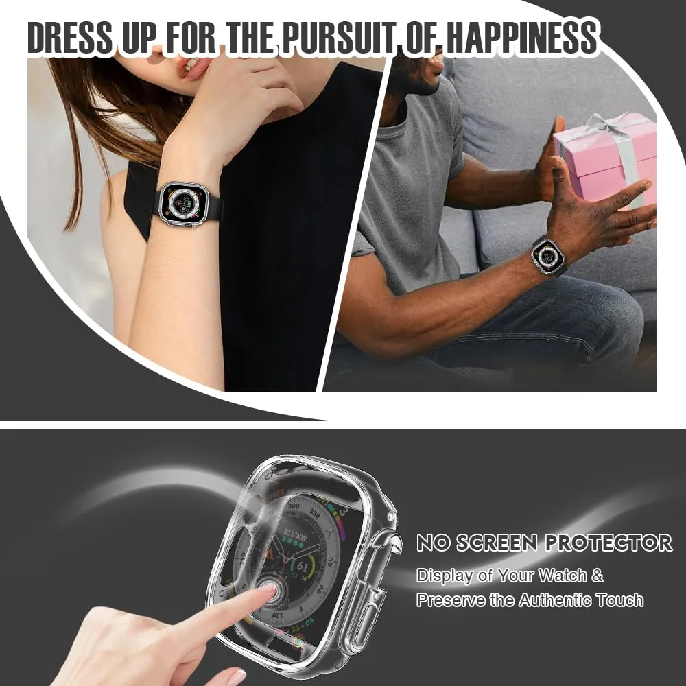 top4cus 49mm Case Soft Flexible Lightweight Anti-Scratch Overall Protective 49mm Iwatch Waterproof Cover Case Shiny Workout Shockproof Bumper Compatible with Apple Watch Series Ultra3/2/1 - Clear