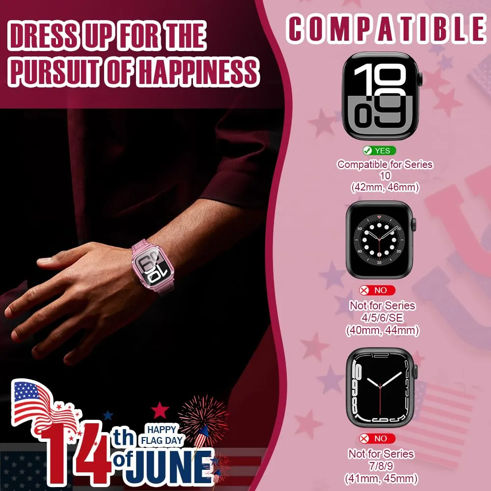 top4cus 42mm Case Soft Flexible Lightweight Anti-Scratch Overall Protective 42mm Iwatch Waterproof Cover Case Shiny Workout Shockproof Bumper Compatible with Apple Watch Series 11/10 -Pink
