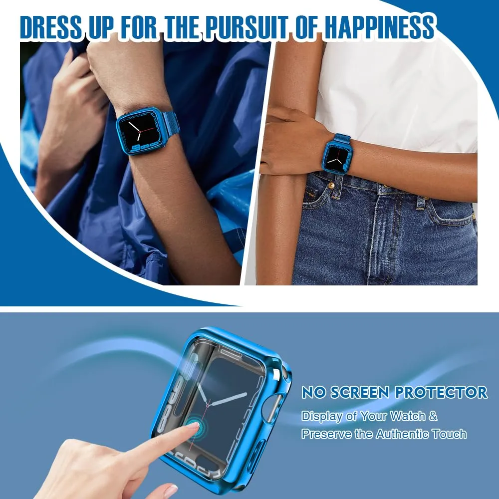 top4cus 41mm Case Soft Flexible Lightweight Anti-Scratch Overall Protective 41mm Iwatch Waterproof Cover Case Shiny Workout Shockproof Bumper Compatible with Apple Watch Series 9/8/7 - Blue