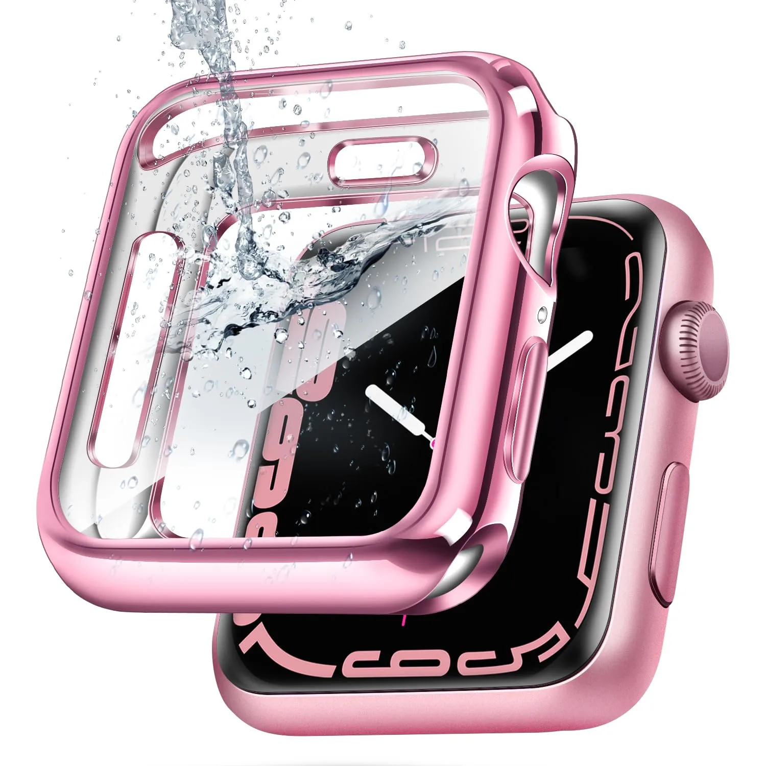 top4cus 45mm Case Soft Flexible Lightweight Anti-Scratch Overall Protective 45mm Iwatch Waterproof Cover Case Shiny Workout Shockproof Bumper Compatible with Apple Watch Series 9/8/7 -Pink