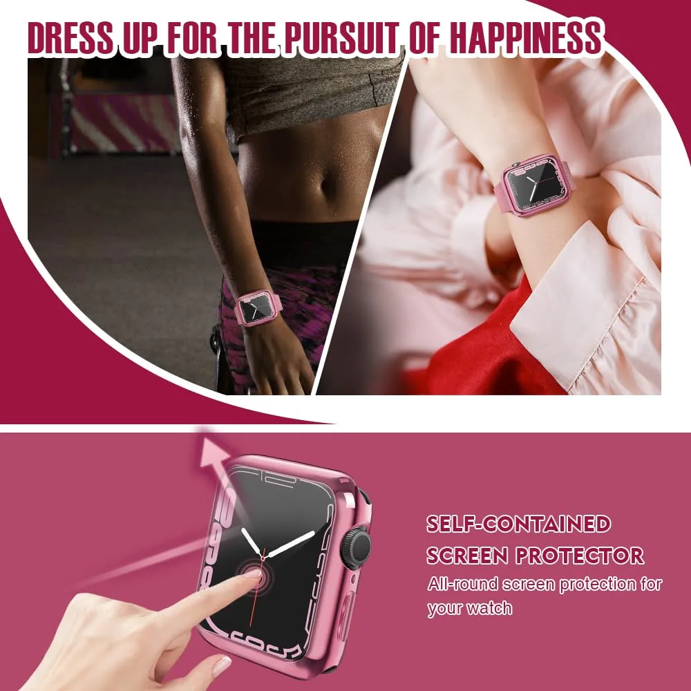 top4cus 44mm Case Soft Flexible Lightweight Anti-Scratch Overall Protective 44mm Iwatch Waterproof Cover Case Shiny Workout Shockproof Bumper Compatible with Apple Watch Series 6/SE/5/4 -Pink